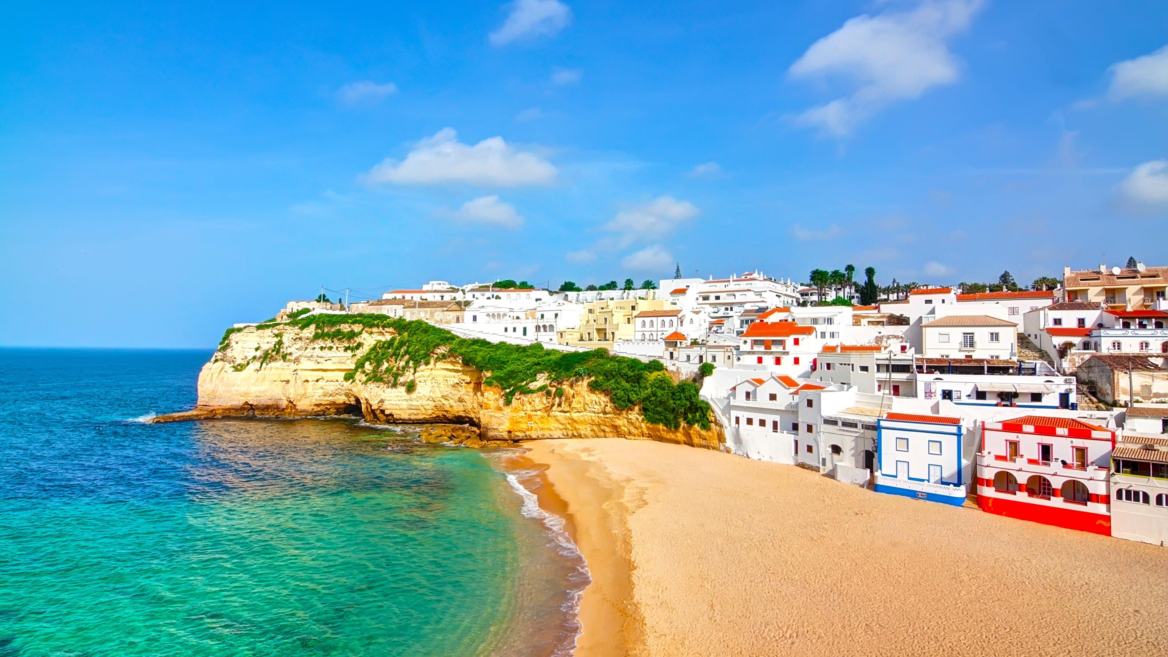 coast, europe, portugal, travel, holiday, summer, carvoeiro, shore, 4K, town, HD Wallpaper