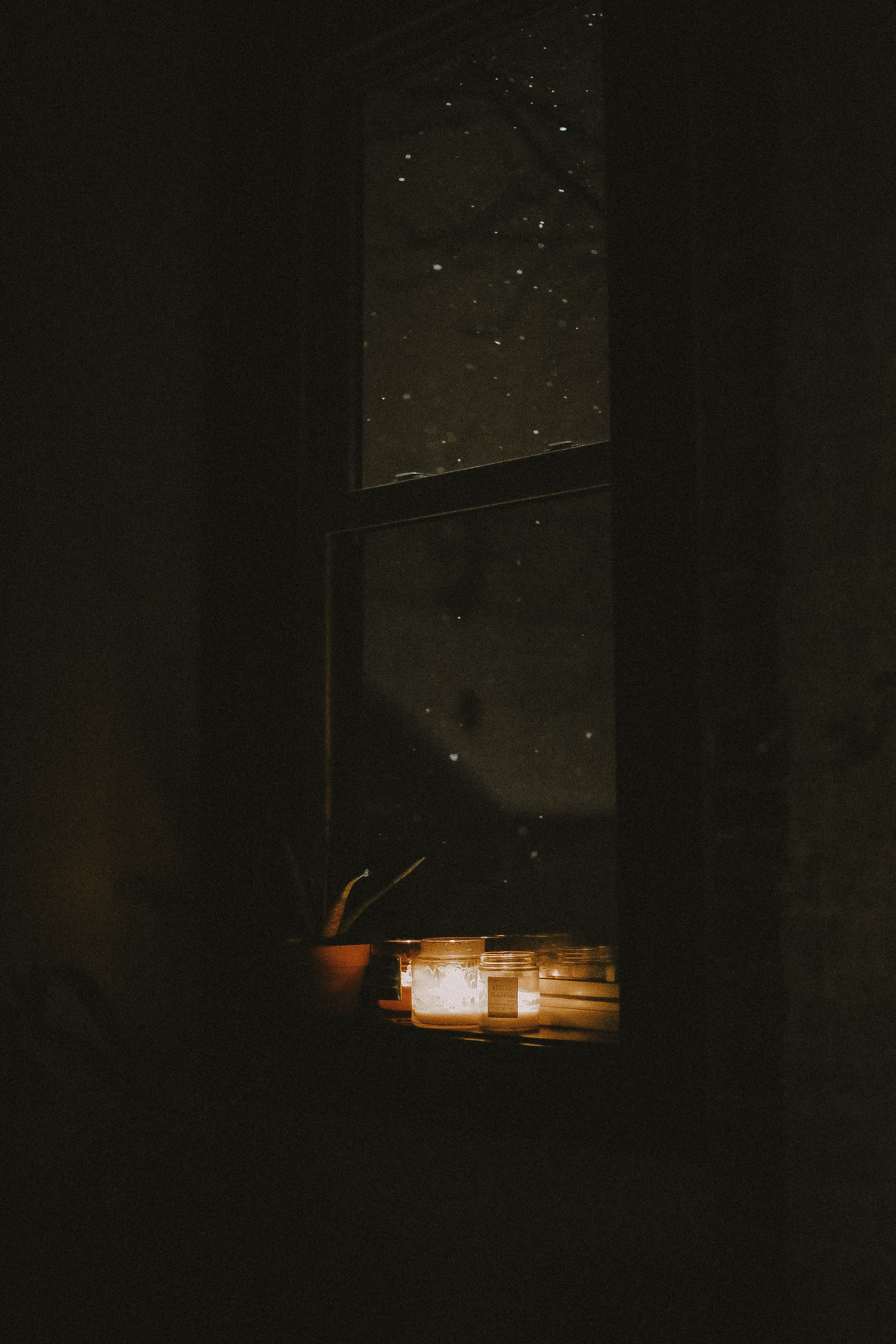 window, snow day, electronics, home decor, wooden, table, no people, illuminated, dark, flare, indoors, 4K, snow fall, mirro, candles, wall, night, screen, Phone HD Wallpaper