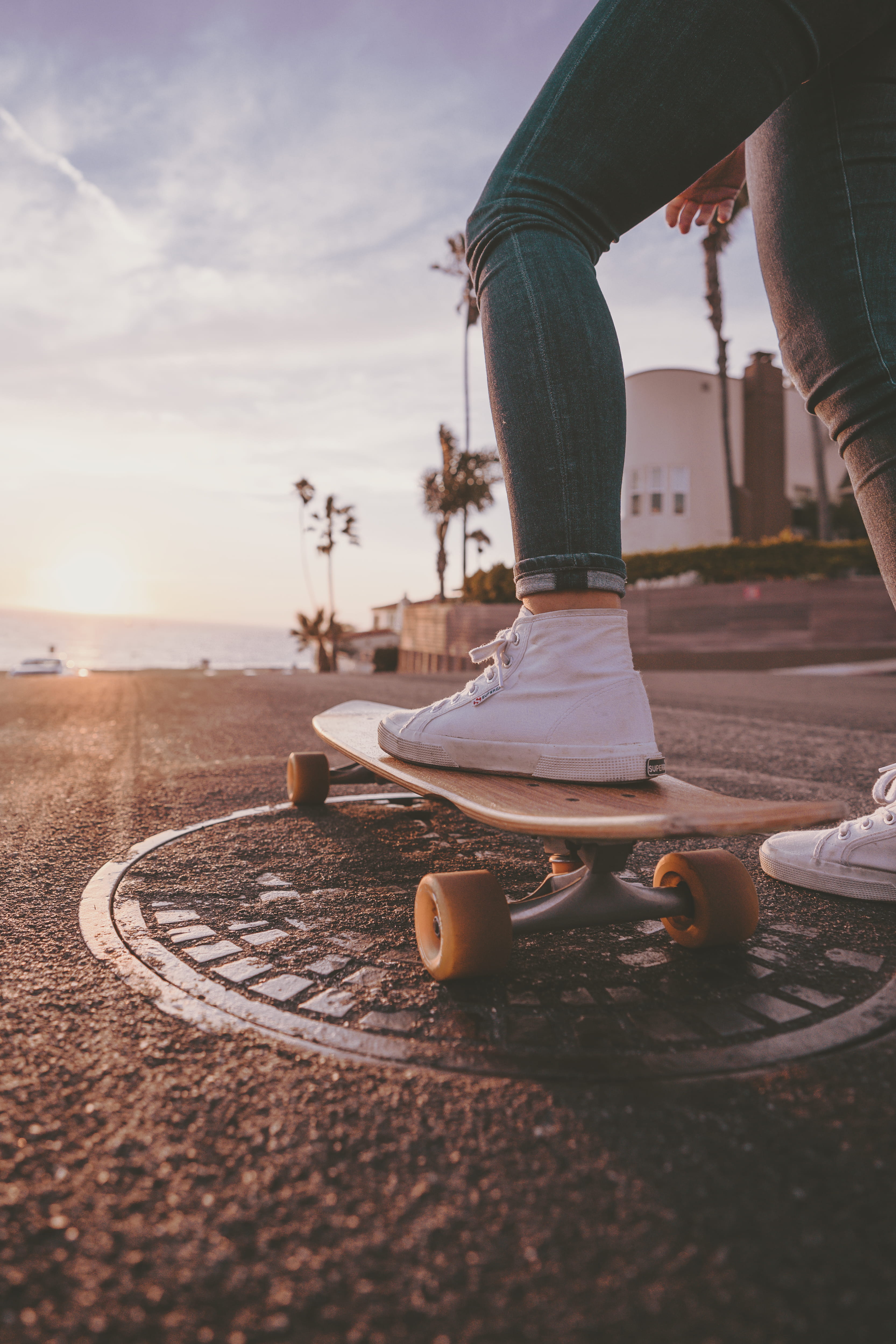 beach, riding, skateboarder, one Young Woman Only, low, healthy Lifestyle, denim, sport, exercising, dusk, sunlight, leisure Activity, summer, skate, people, Phone HD Wallpaper