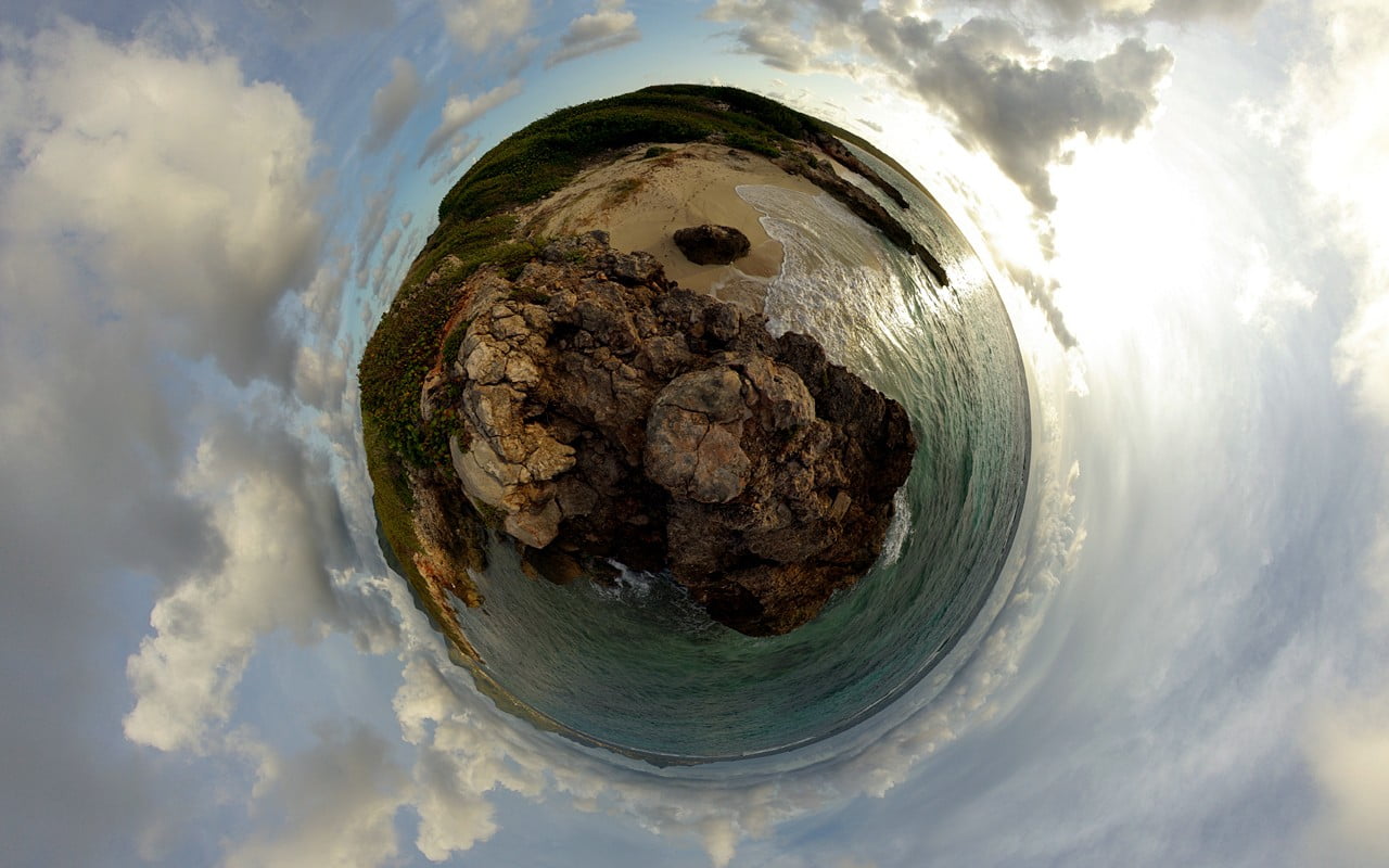 sky, photo, panoramic sphere, digital art, water, planet earth, globe - man made object, digital composite, low, sea, gray, land, space, day, blue, circle, HD Wallpaper