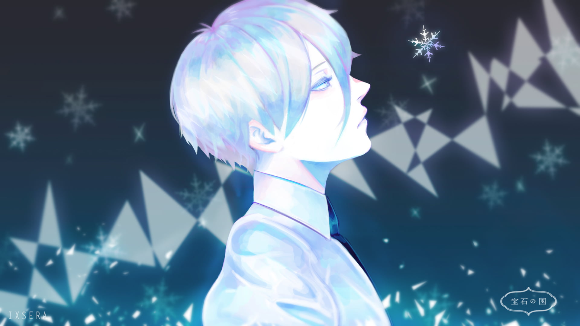 digital composite, reflection, blue, celebration, shiny, lighting equipment, Houseki no kuni , pattern, geometric shape, jewels, nightlife, Antarcticite (Houseki no Kuni), HD Wallpaper