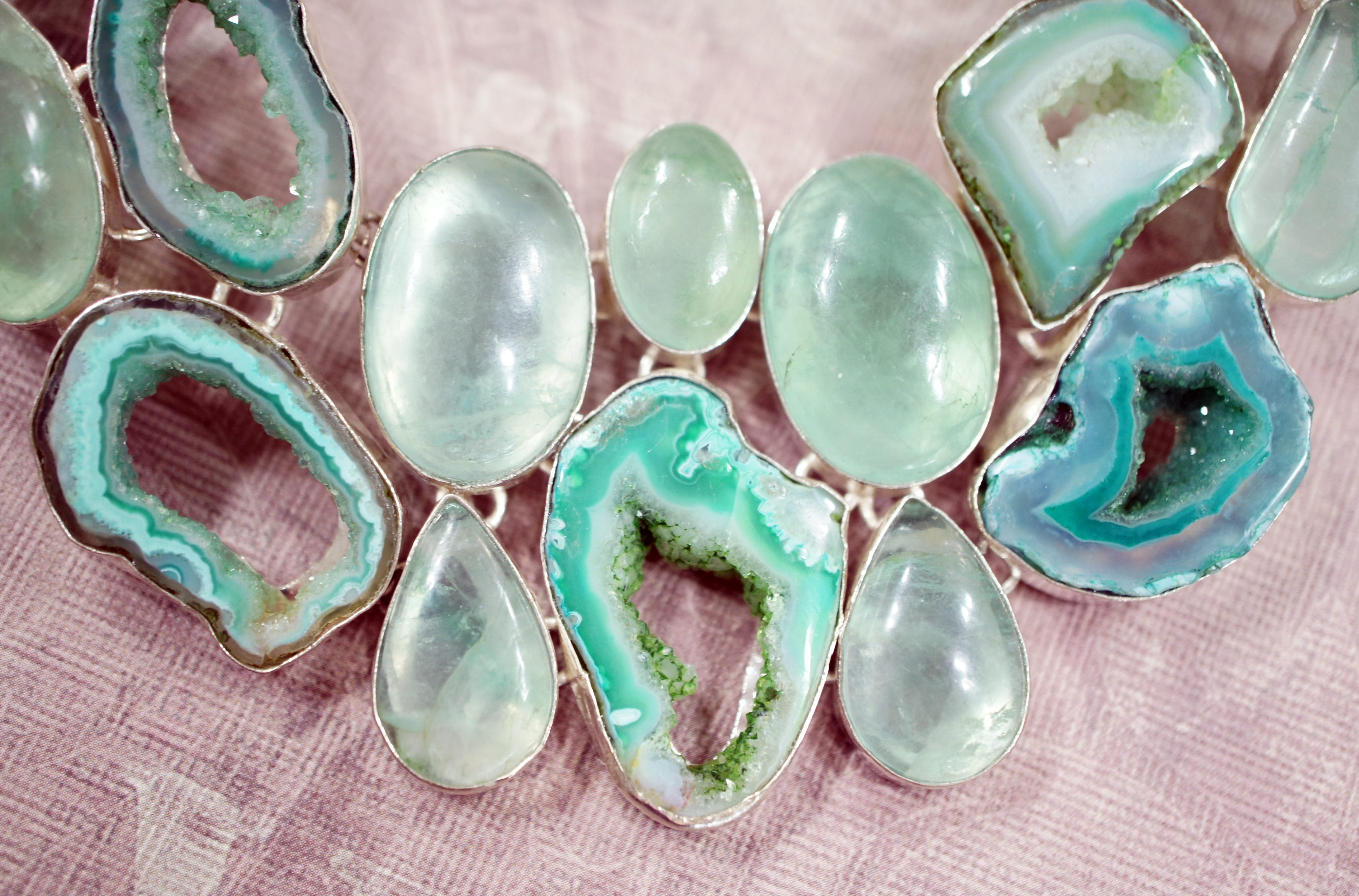 green, personal accessory, crystal, precious gem, textile, shape, semi-precious gem, gemstone, stone, necklace, beaded, decoration, quartz, white, no people, HD Wallpaper
