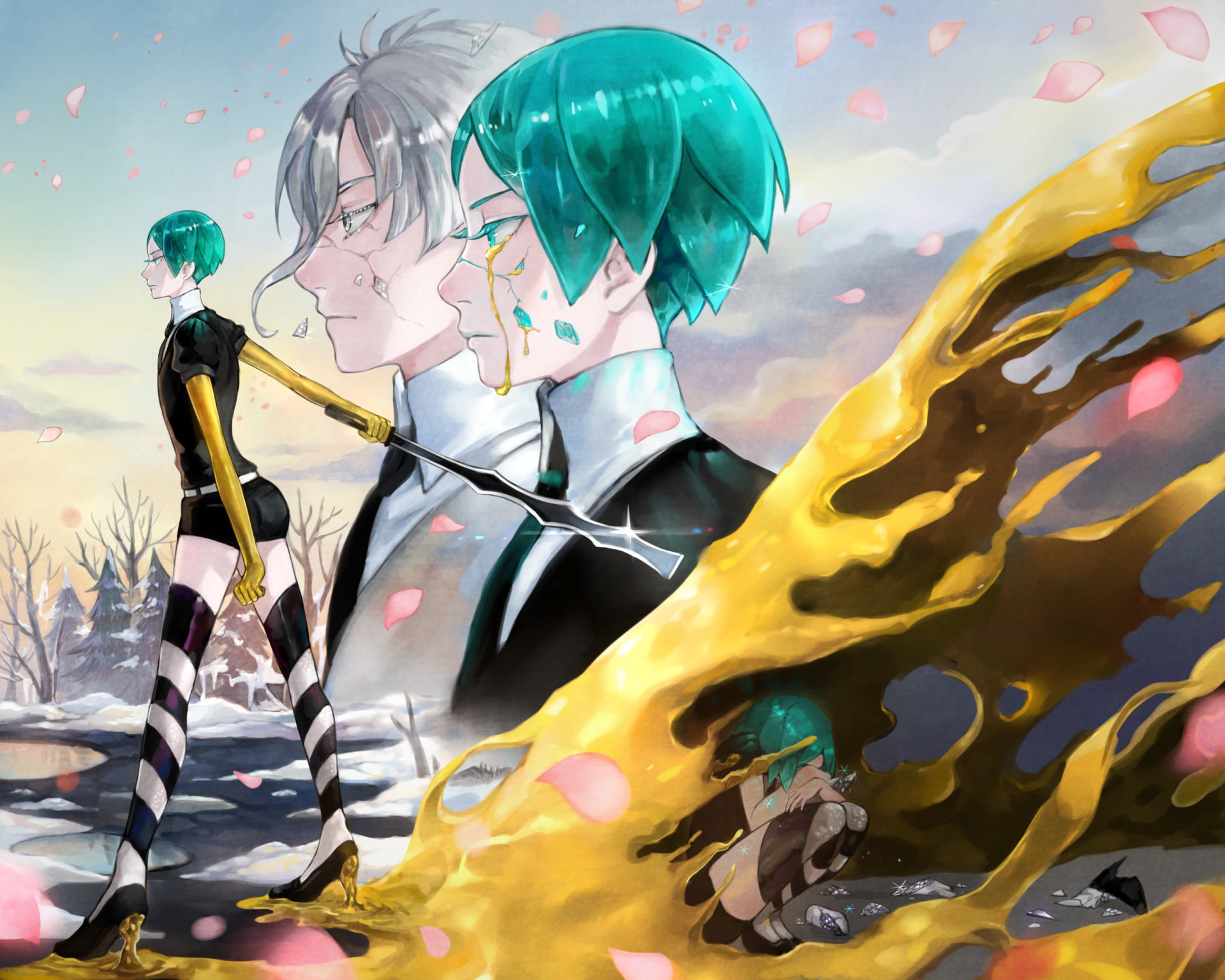 1080P, Phosphophyllite (Houseki no Kuni), Houseki no Kuni, Antarcticite (Houseki no Kuni), Anime, HD Wallpaper