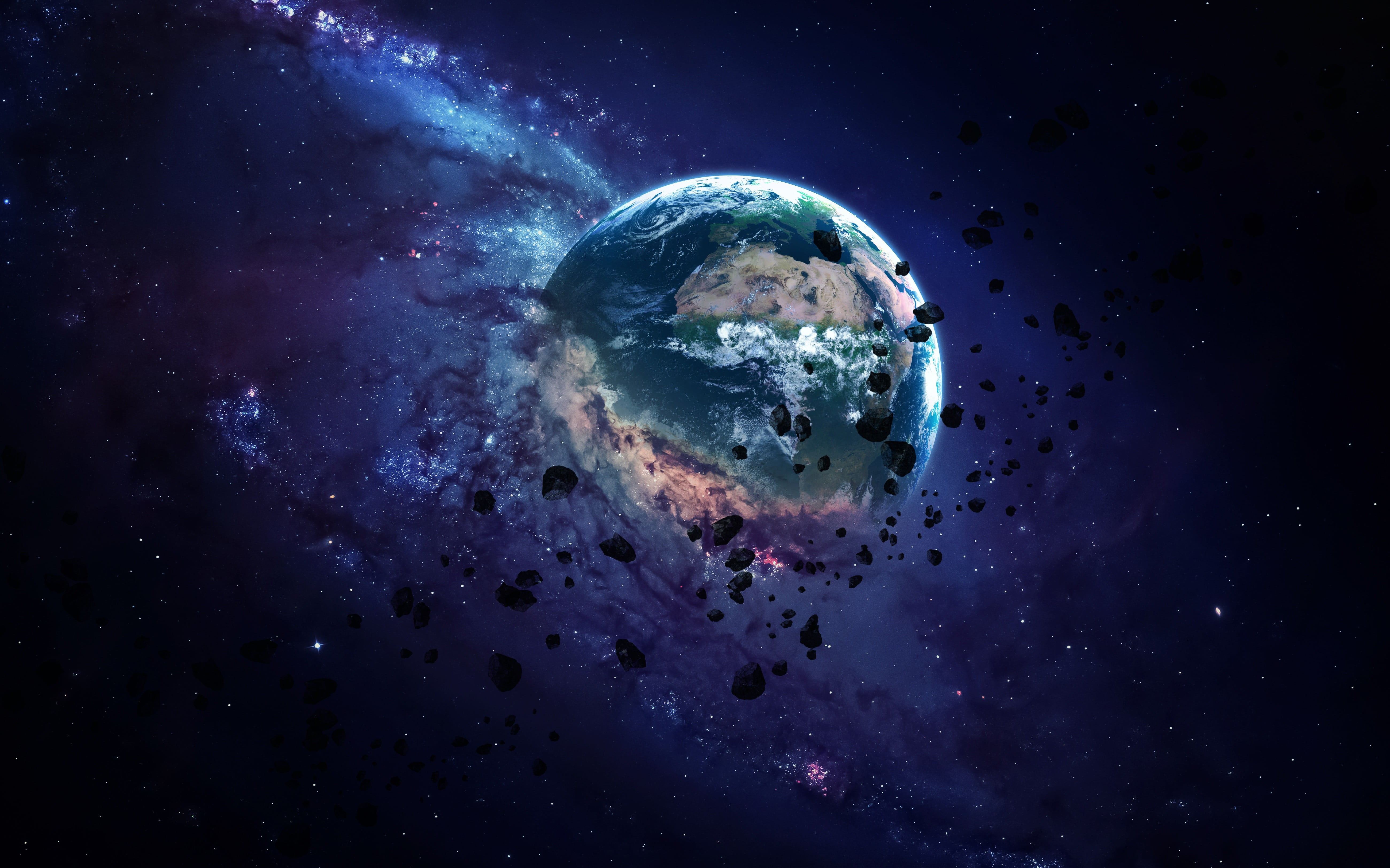 sky, star - space, satellite view, night, beauty in nature, apocalyptic, science, no people, blue, space exploration, planet - space, photo, 5K, digital composite, HD Wallpaper