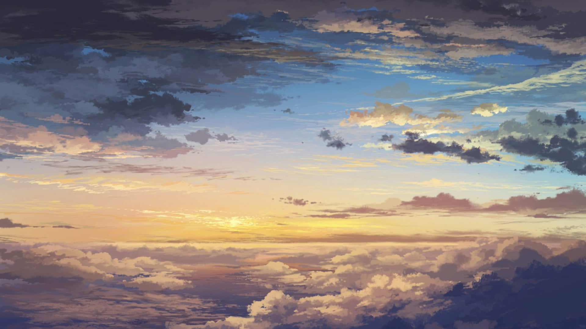 summer, white, sunbeam, low angle view, yellow, nature, above, season, tranquility, sun, tranquil scene, cloud - Sky, bright, anime, 1080P, sunset, beauty In Nature, HD Wallpaper