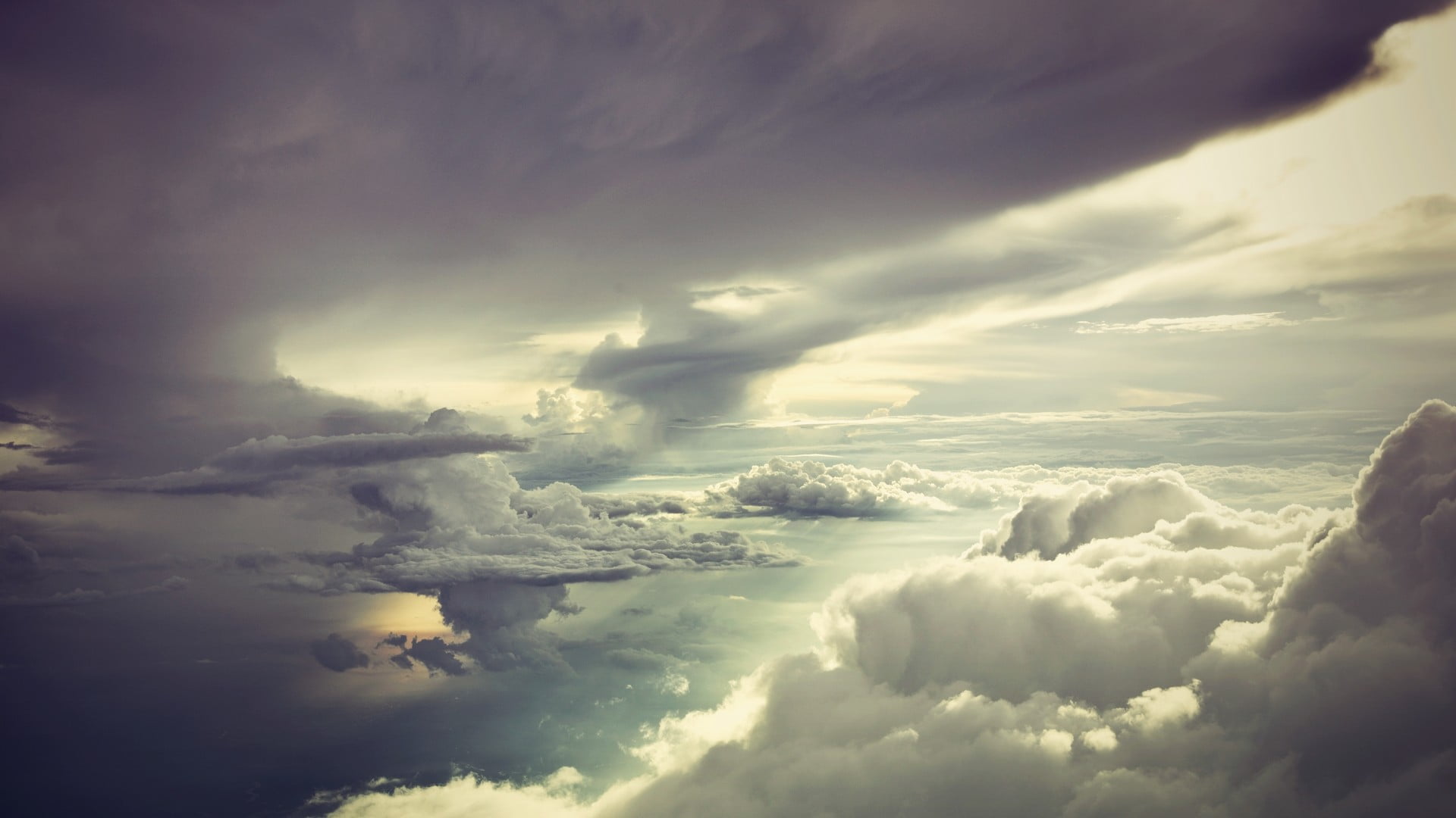 air, 1080P, ominous, beauty In Nature, high Up, dramatic sky, tranquility, power in nature, sunbeam, daytime, sunlight, weather, sunrise - Dawn, nature, HD Wallpaper