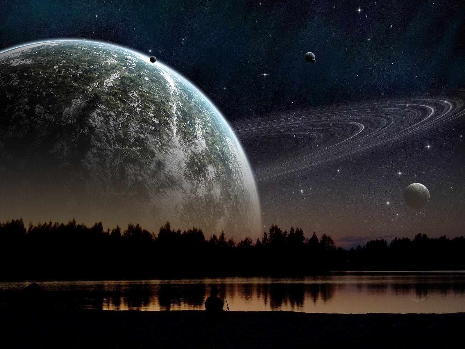 night, planetary rings, planet, no people, science, water, nature, star, galaxy, scenics - nature, star field, lake, star - space, beauty in nature, milky way, HD Wallpaper