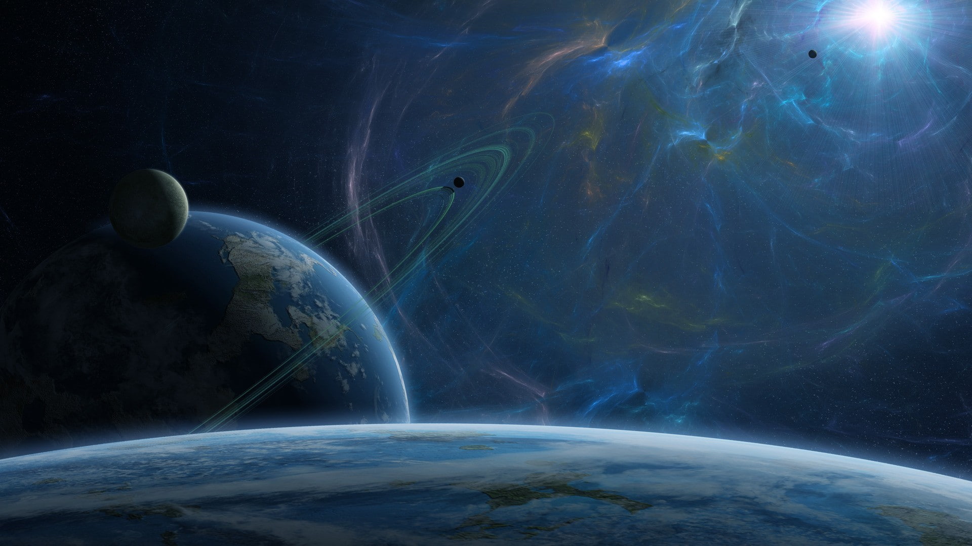 1080P, space art, planetary rings, stars, planet, space, HD Wallpaper