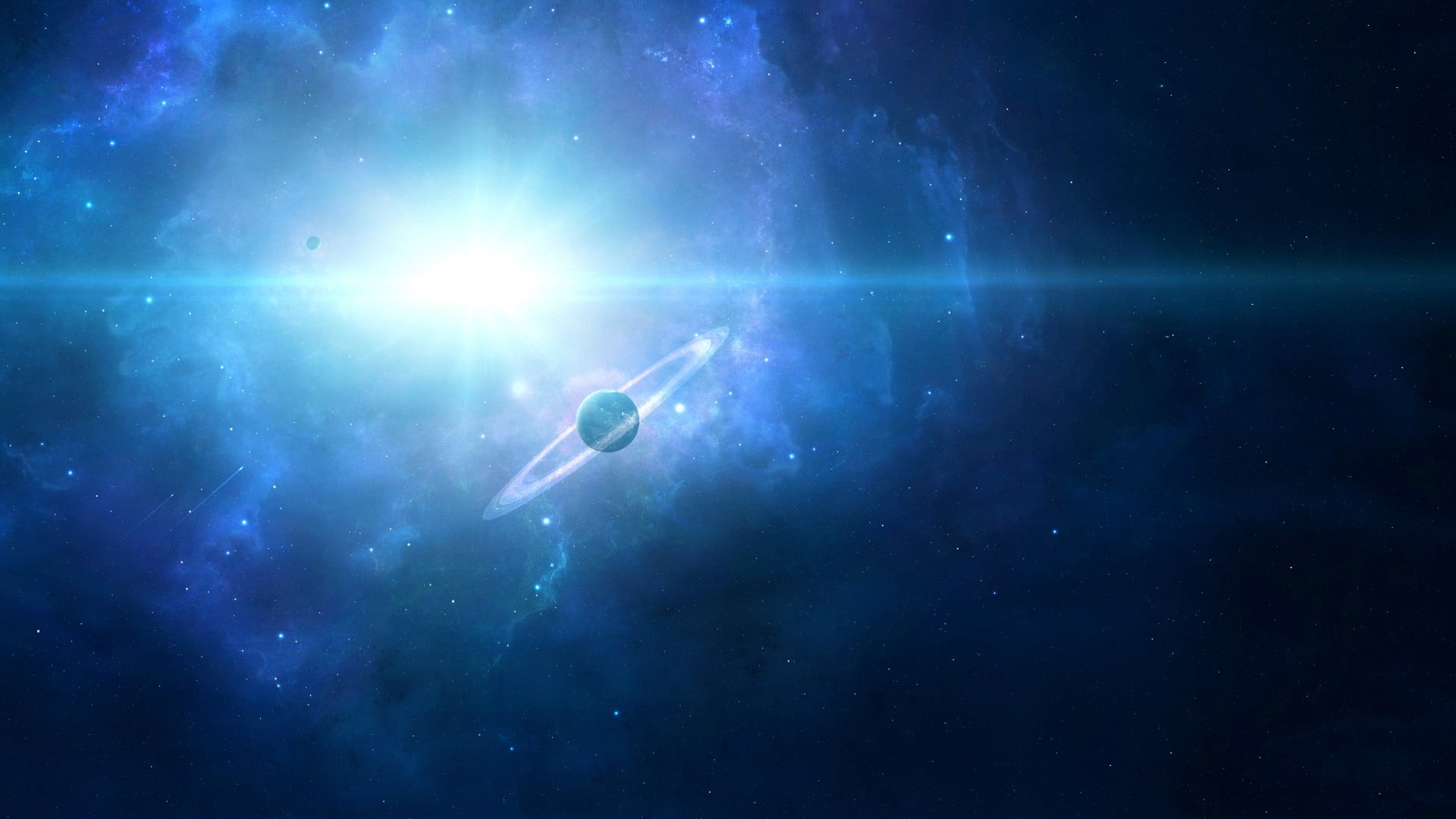 blue, scenics - nature, space, outdoors, light - natural phenomenon, space art, no people, sky, planet, star - space, night, planetary rings, astronomy, HD Wallpaper