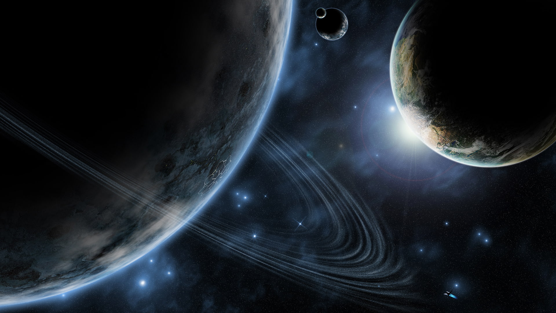 space, planetary rings, 1080P, planet, space art, digital art, HD Wallpaper