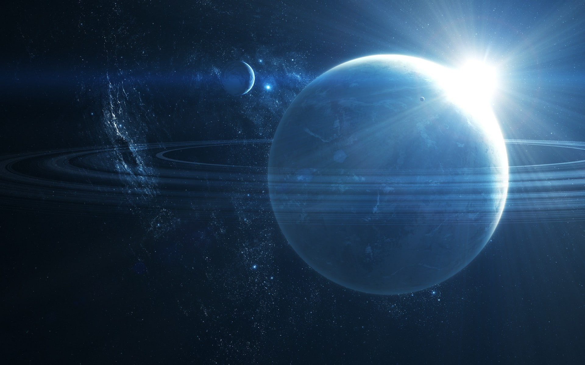 planet, digital art, 1080P, planetary rings, space art, space, HD Wallpaper