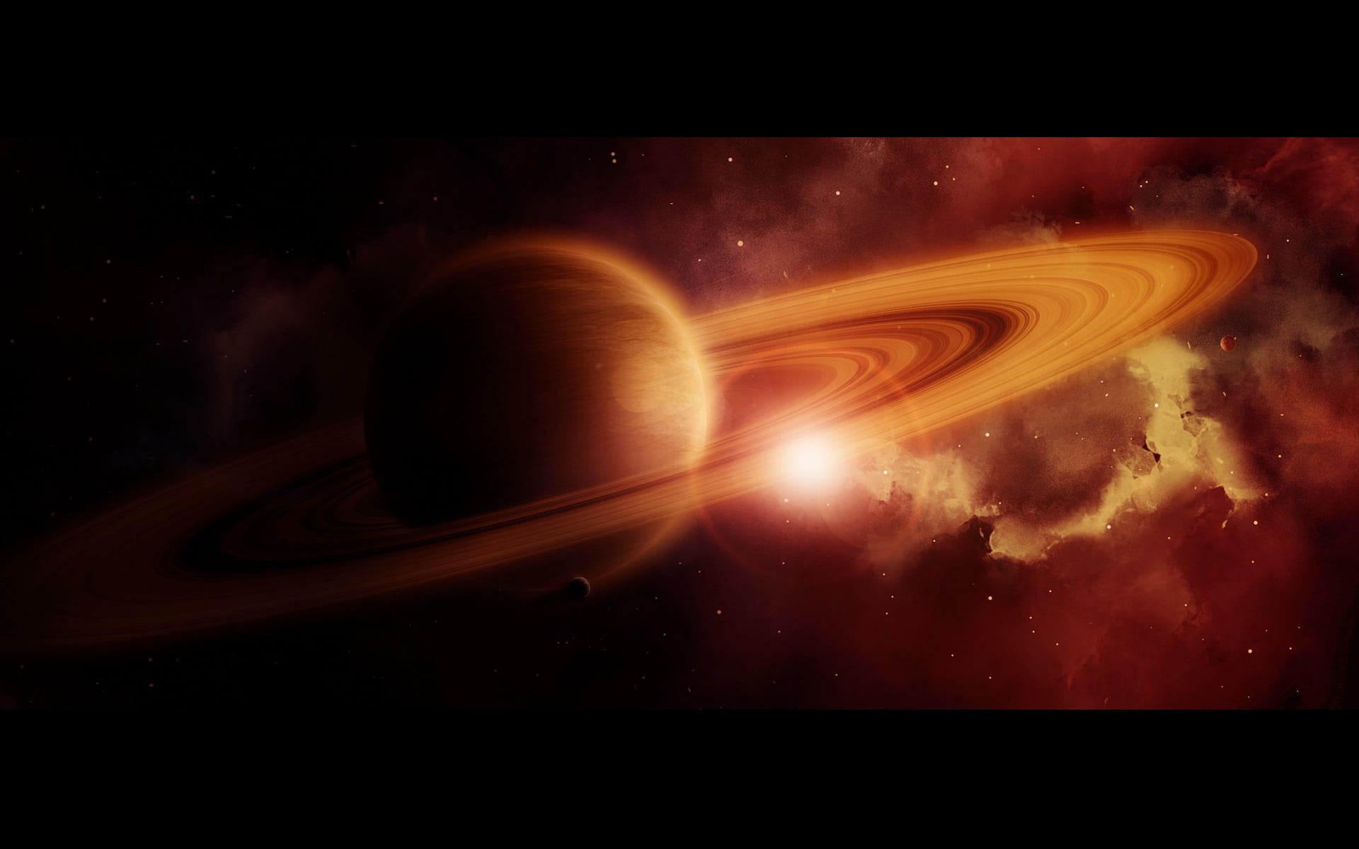 galaxy, artwork, beauty in nature, 1080P, screenshot, planetary rings, space exploration, red, sky, no people, space, orbiting, cloud - sky, night, planet, HD Wallpaper