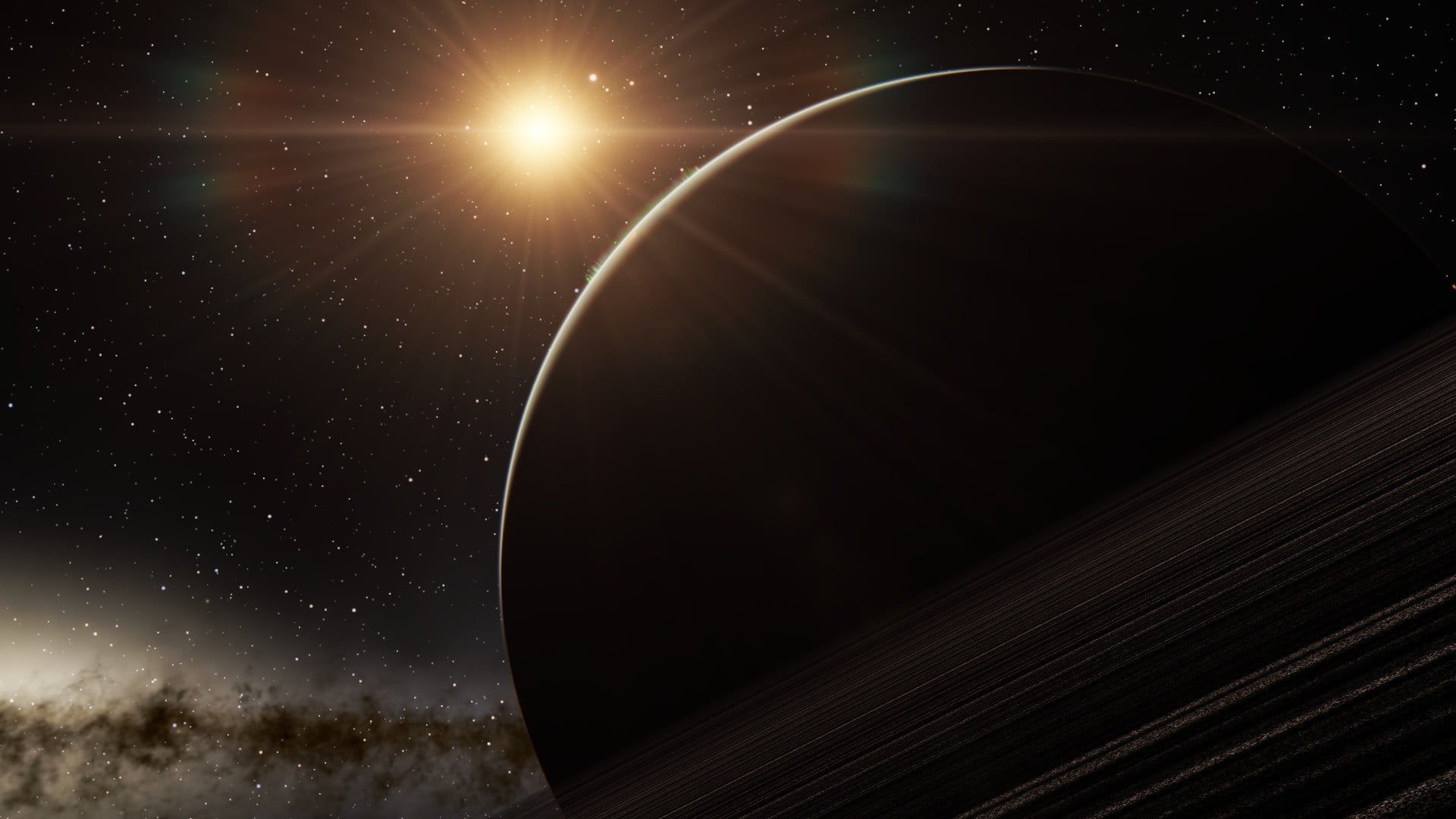 sphere, nature, light - natural phenomenon, 1080P, night, dark, planetary rings, eclipse, close-up, planet - space, sky, star - space, planet, Sun, outdoors, HD Wallpaper