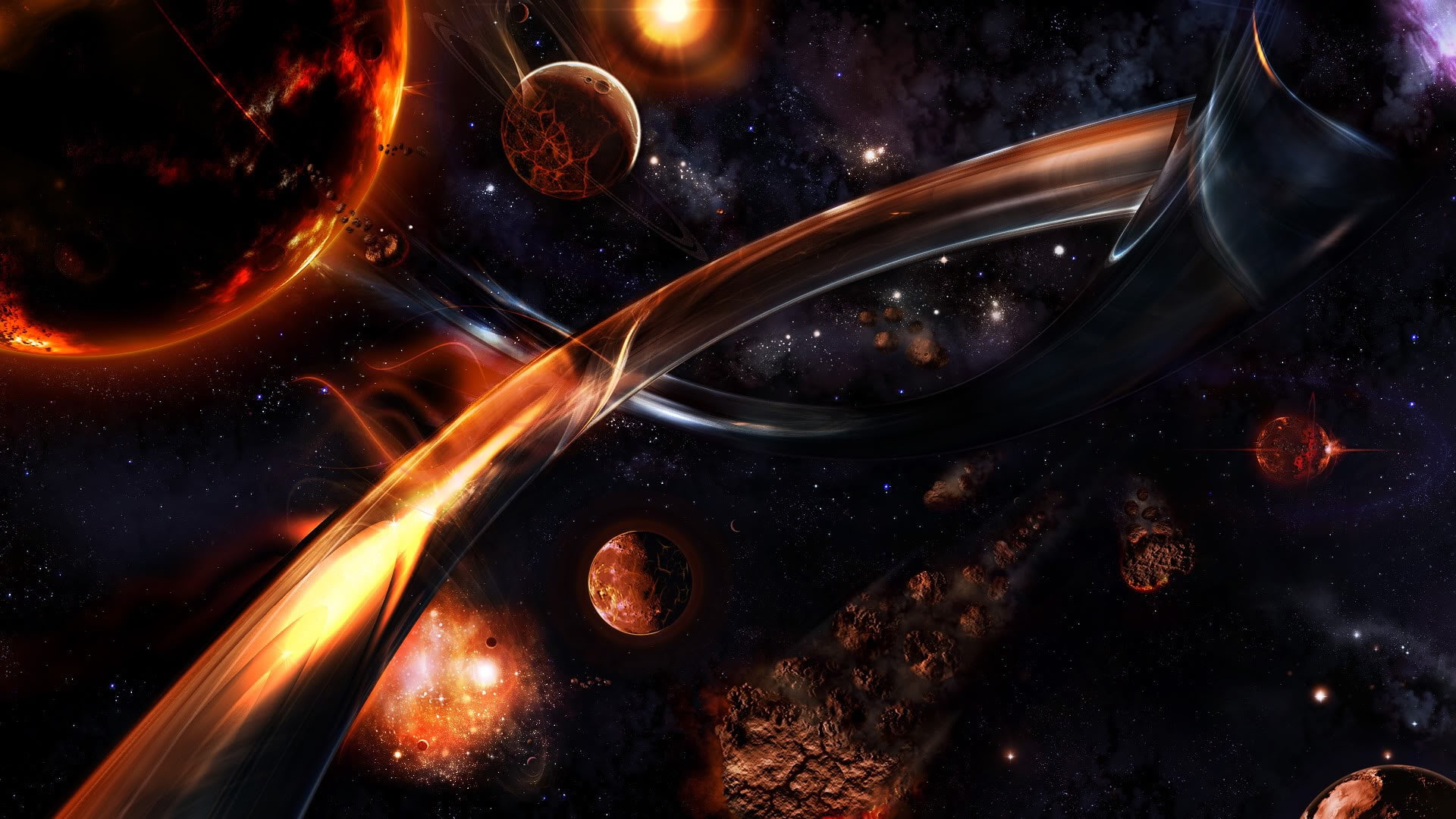 1080P, space, asteroid, stars, 3D, HD Wallpaper