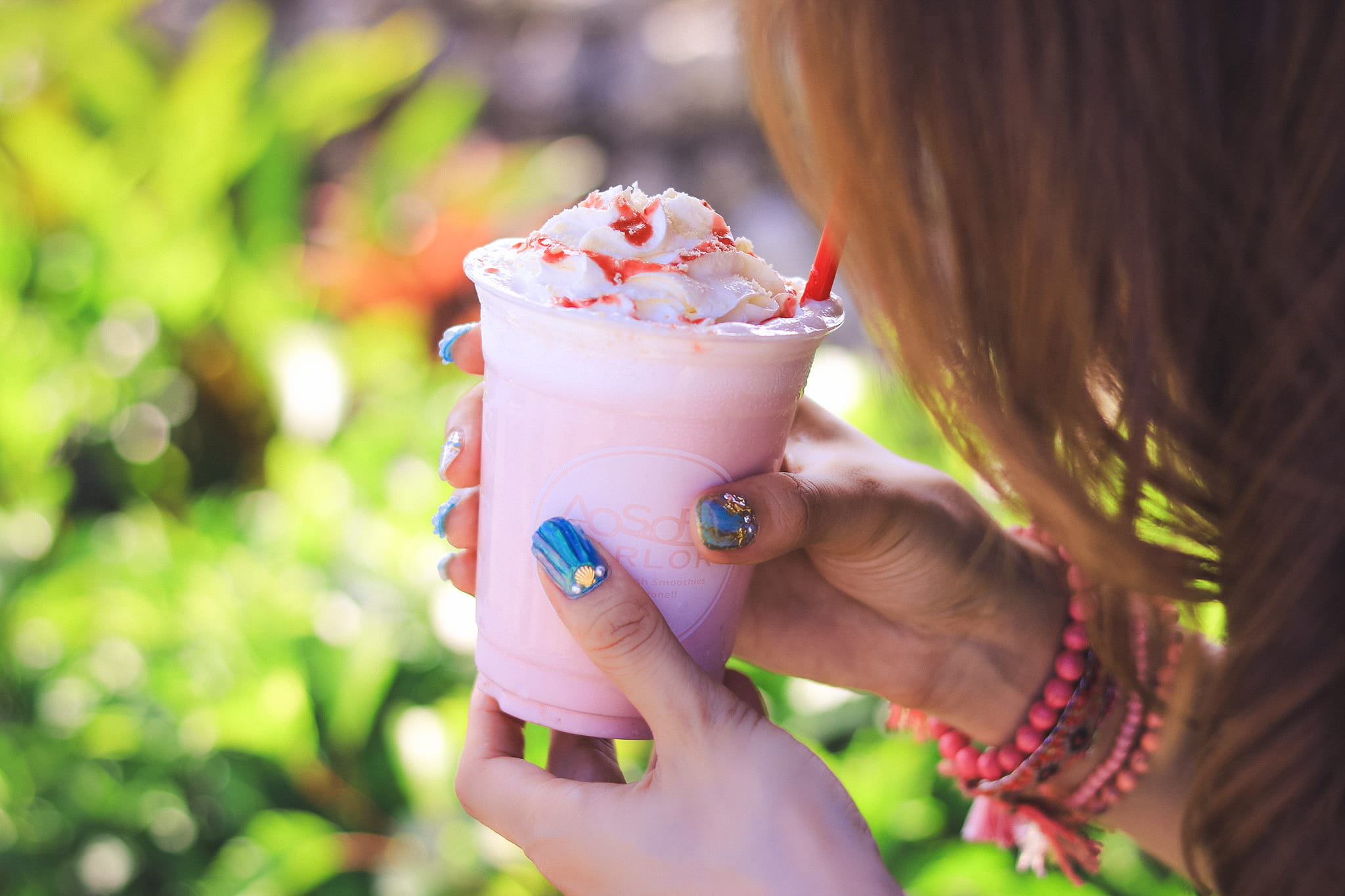 human hand, person, people, women, headshot, human body part, glass, plastic cup, food and drink, caucasian Ethnicity, 1080P, pink, close-up, drink, summer, HD Wallpaper