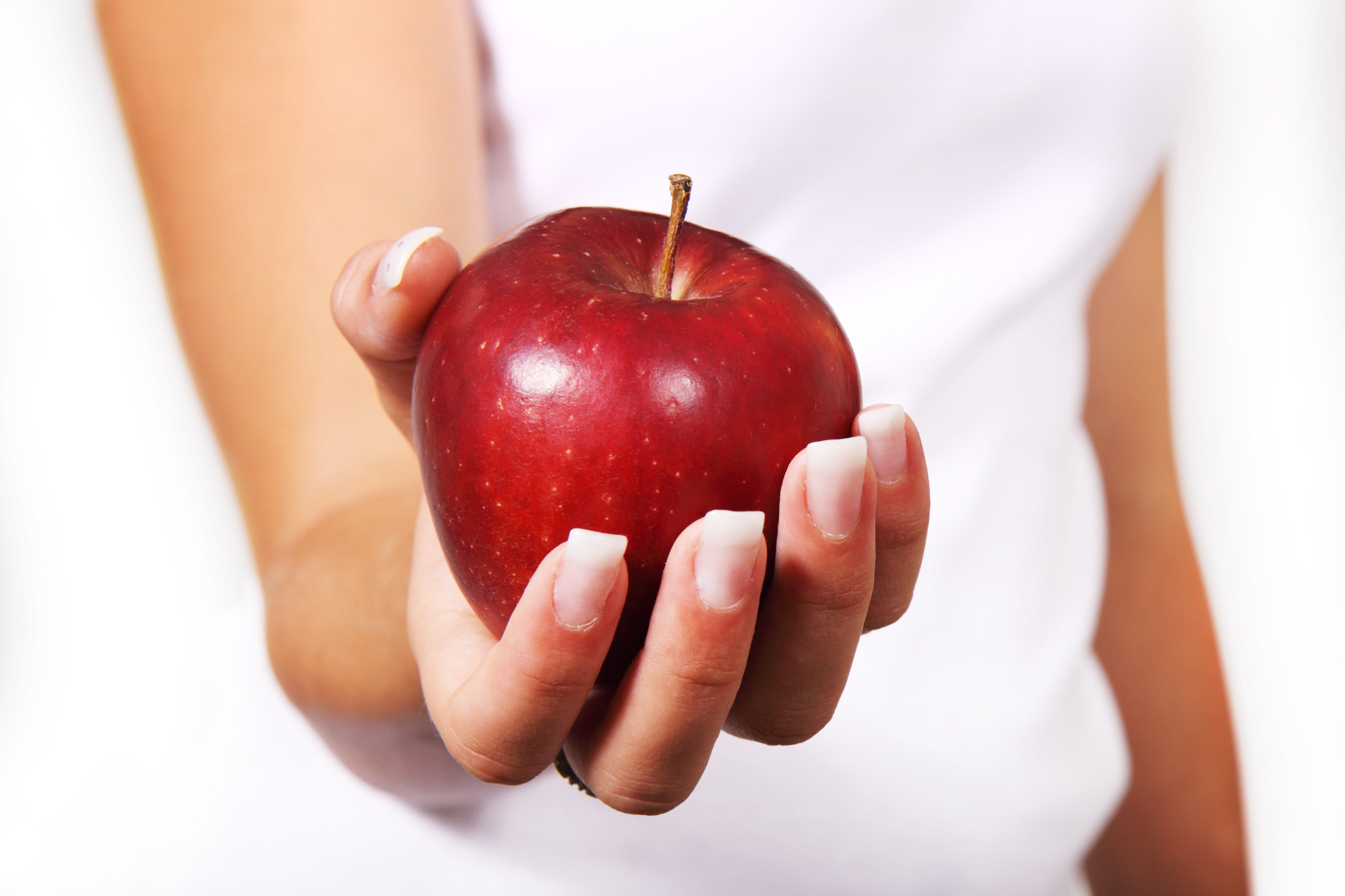 apple, close-up, healthy eating, red, palm, hands cupped, holding, child, dieting, food and drink, human hand, female, women, snack, girl, apple - fruit, HD Wallpaper