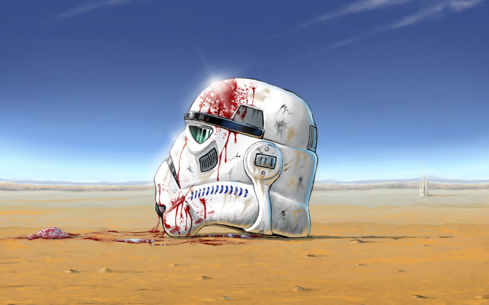 wars, star, landscape, blood, transportation, blue, horizon, desert, barren, 720P, digital, helmet, clear sky, no people, sunlight, environment, sand, HD Wallpaper