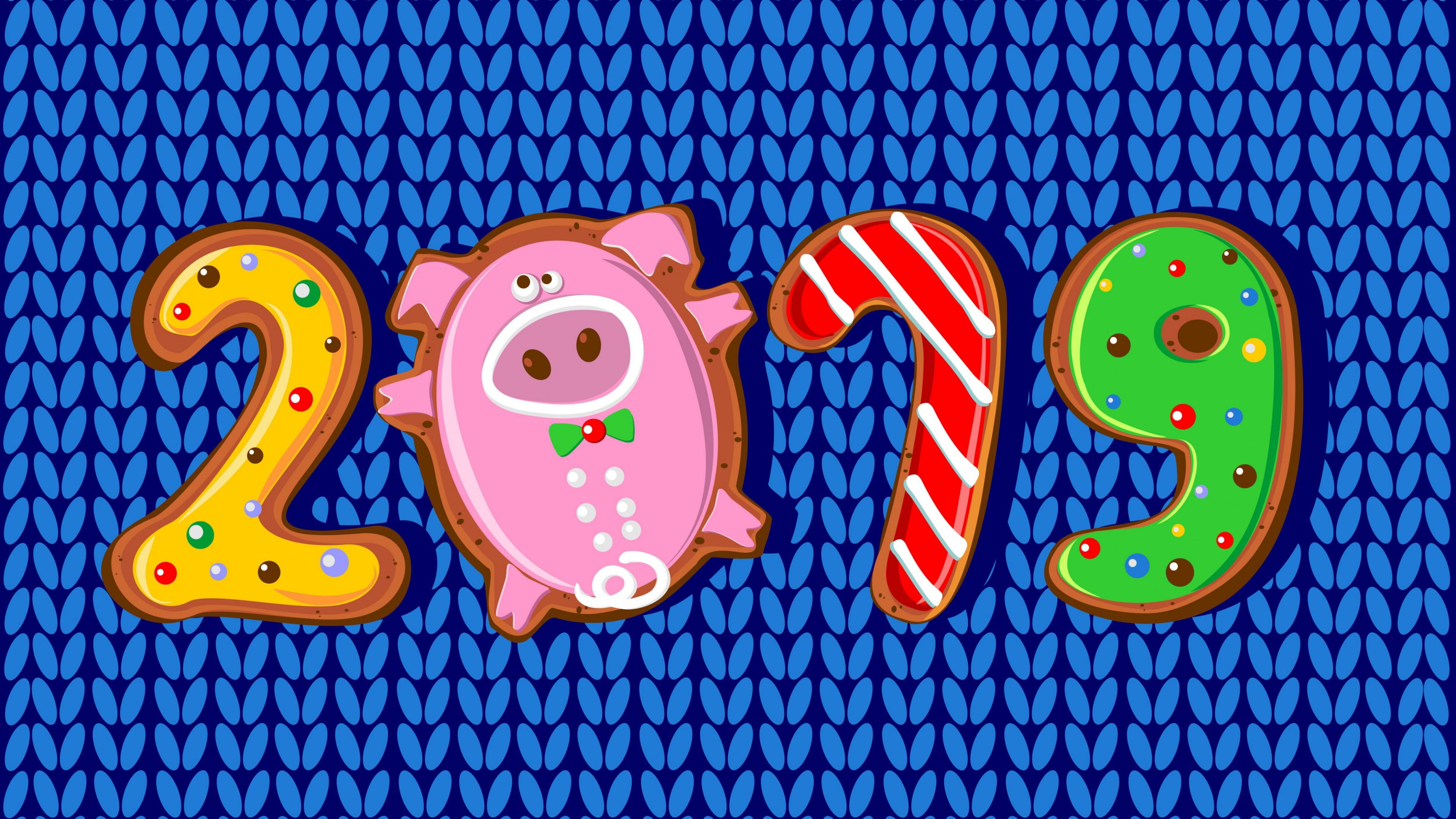 4K, 2019, graphics, cartoon, pink, graphic design, illustration, the year of pig, happy new year, horoscope, gingerbread, art, pig, chinese horoscope, HD Wallpaper