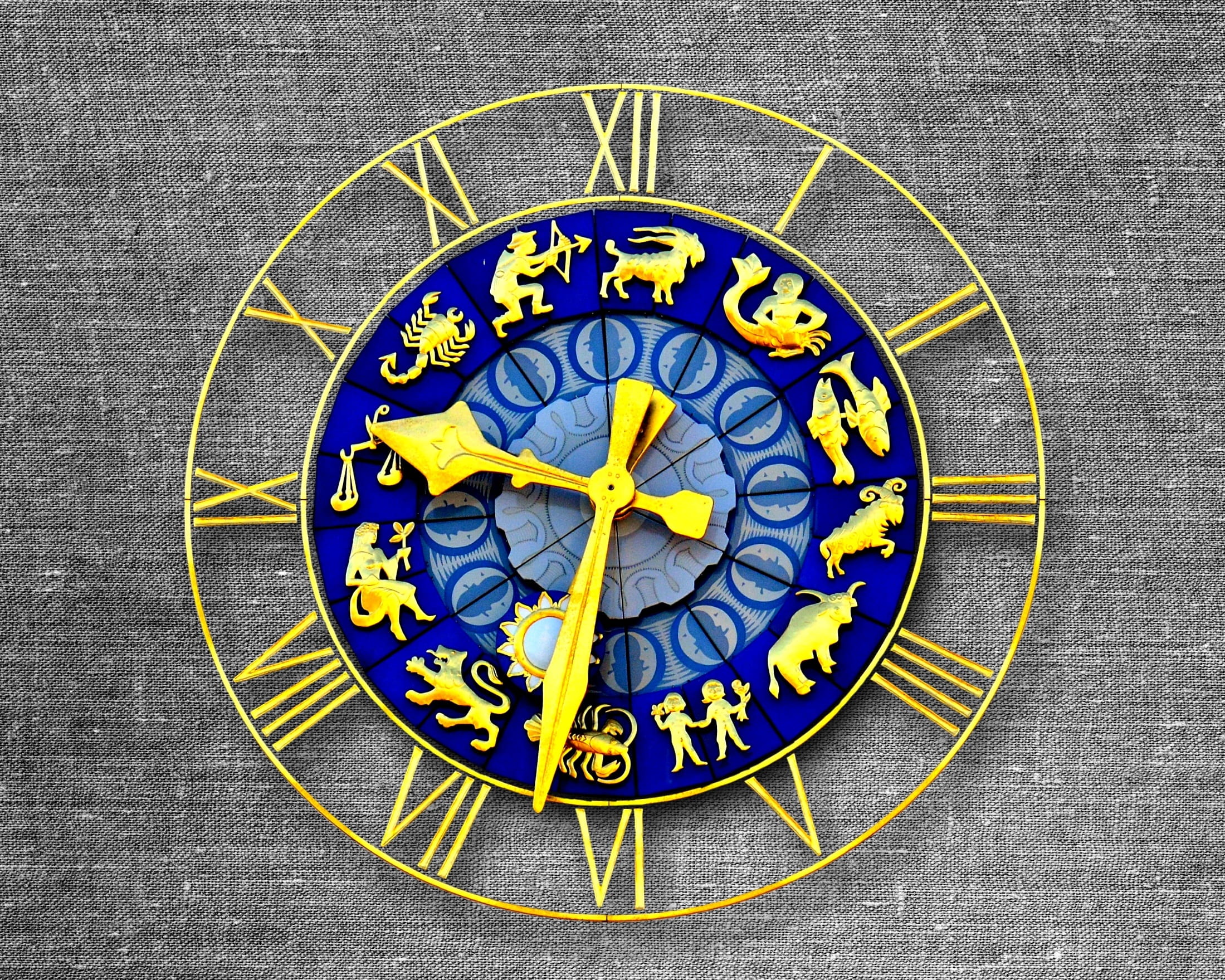 circle, geometric shape, 1080P, close-up, wall - building feature, zodiac sign, design, dial gold, studio shot, no people, zodiac, pointer, clock face, HD Wallpaper