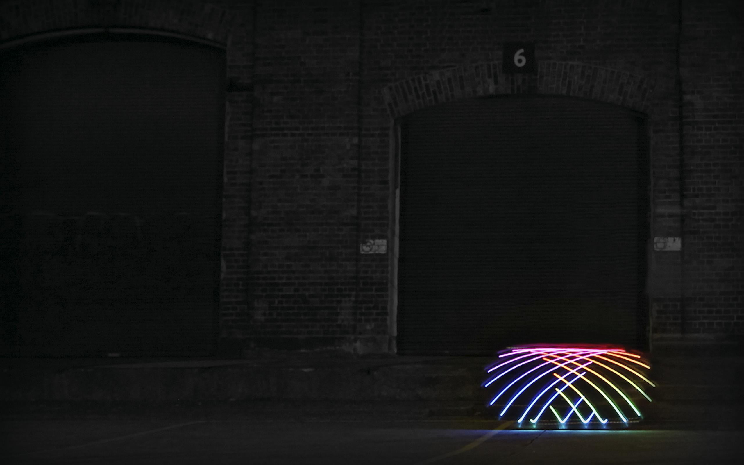 light - natural phenomenon, black, tower, dark, light painting, multi colored, brick wall, gray, illuminated, architecture, indoors, no people, built structure, HD Wallpaper