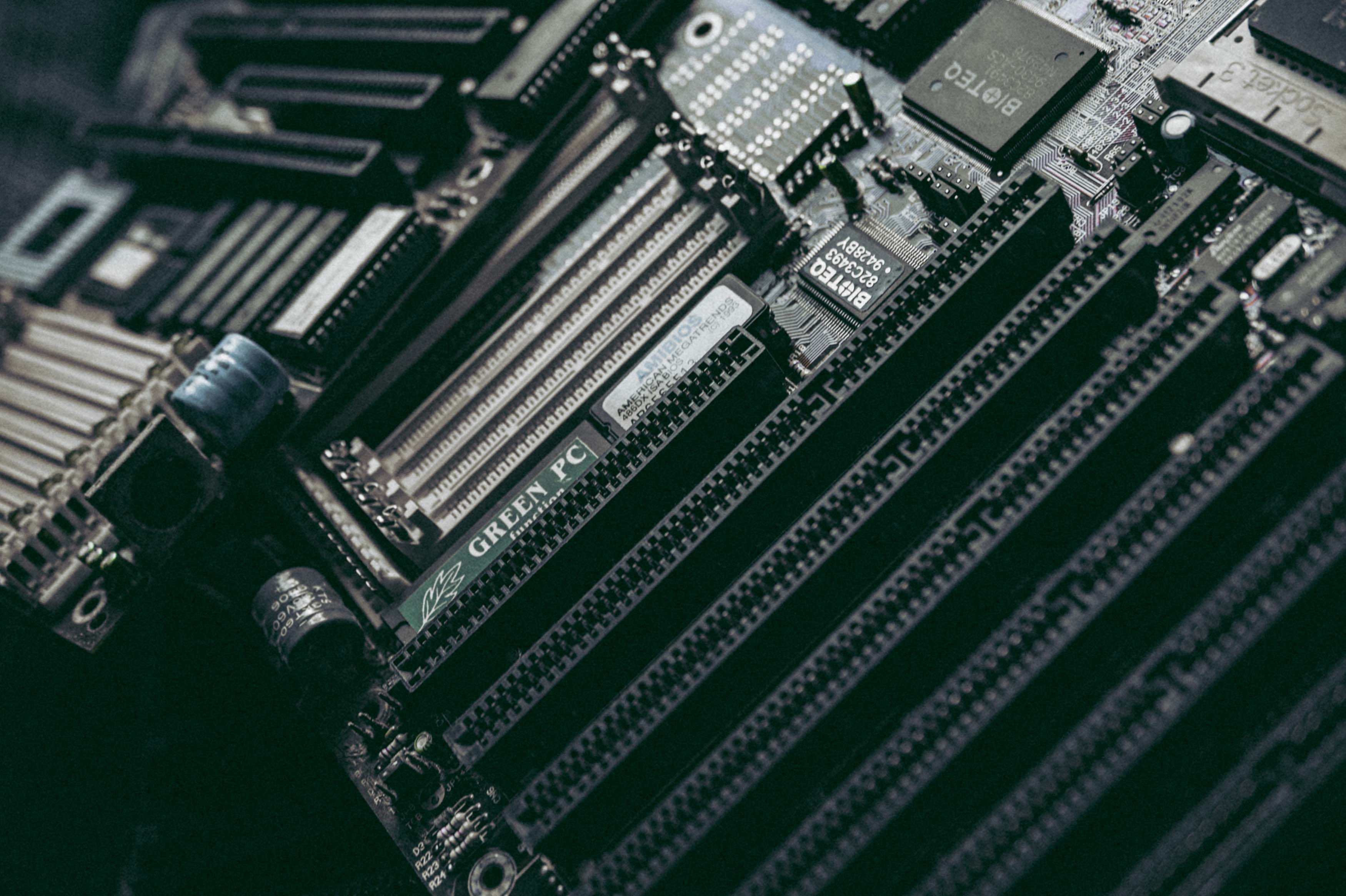 connection, slot, internet, electronics, circuit board, no people, black color, global communications, backgrounds, motherboard, indoors, close-up, gray, HD Wallpaper