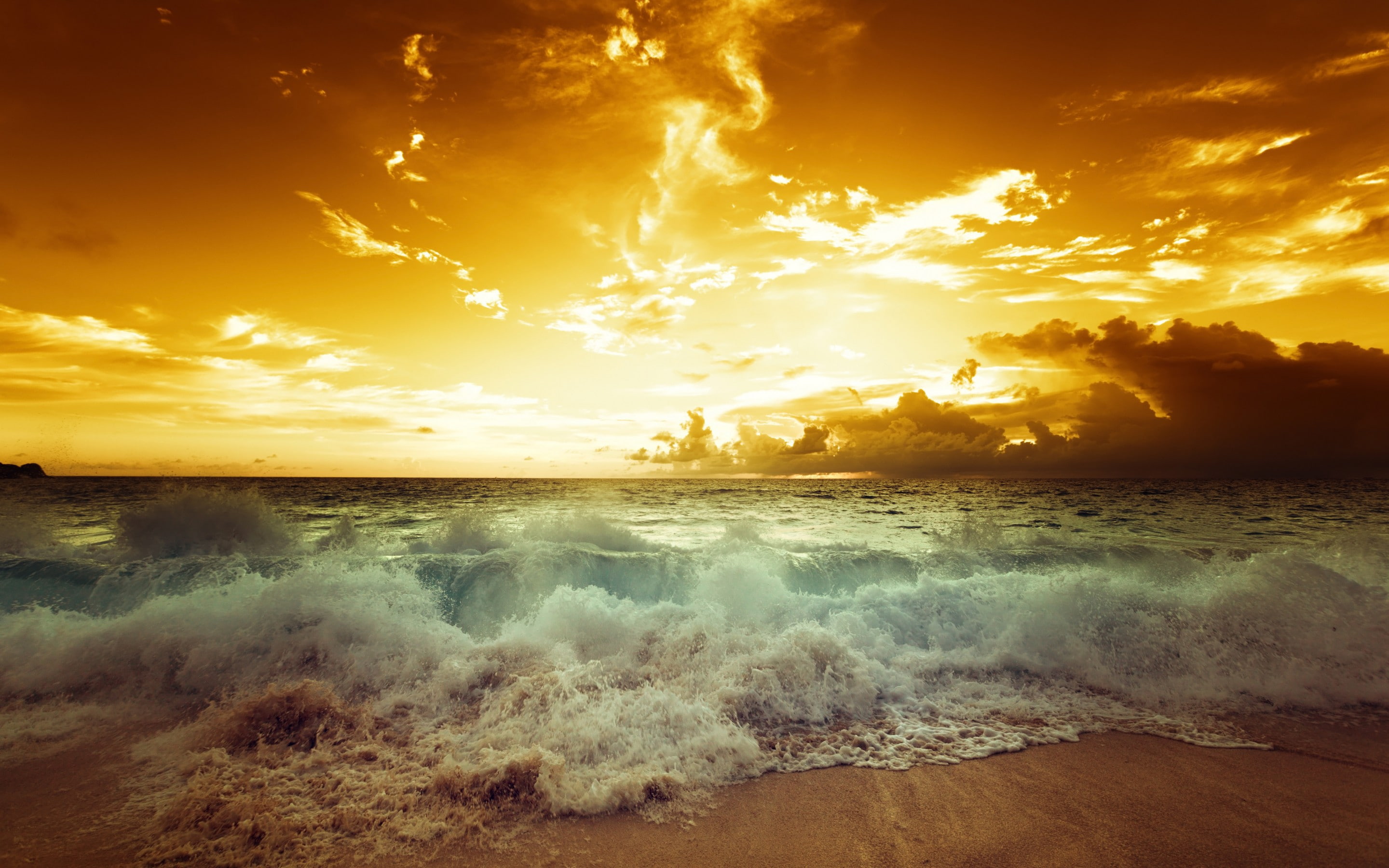 seascape, 2K, Sunset, Sea, beach, HD Wallpaper