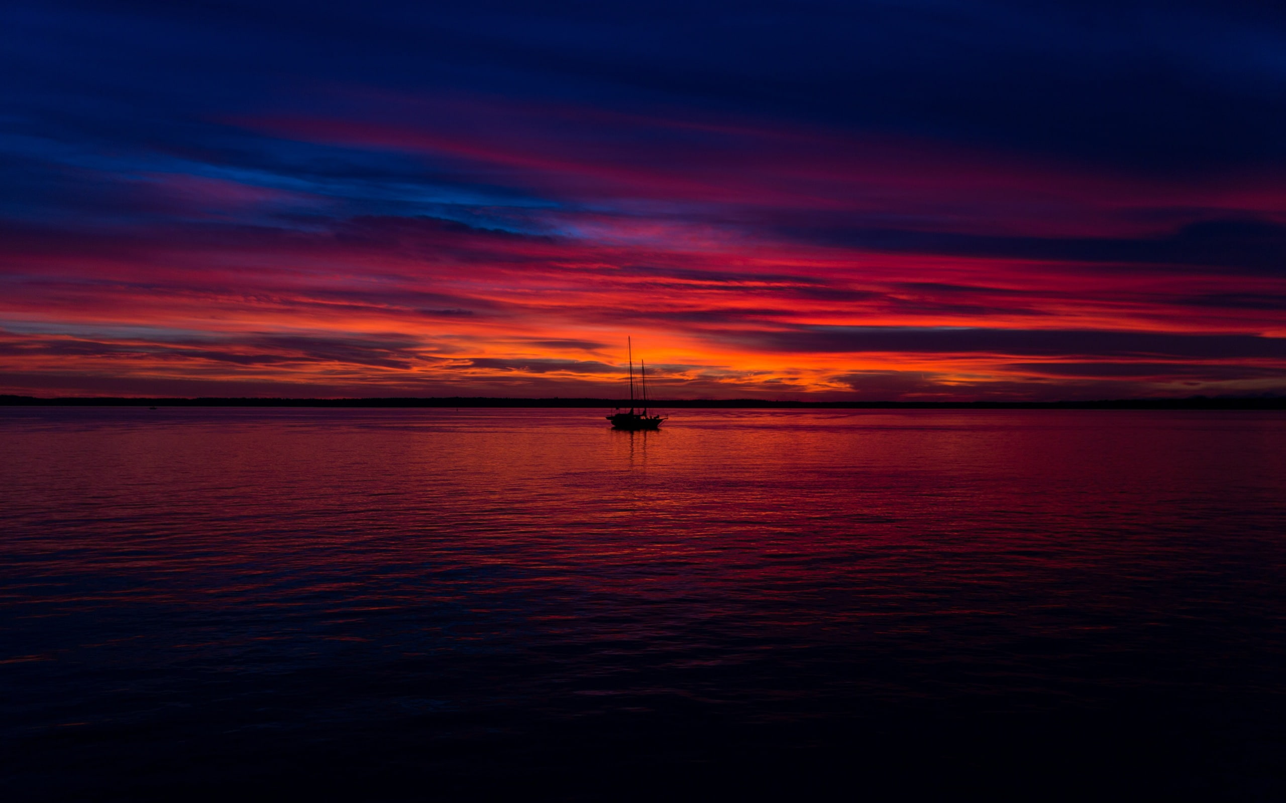 seascape, boat, sunset, water, photography, horizon, 2K, HD Wallpaper