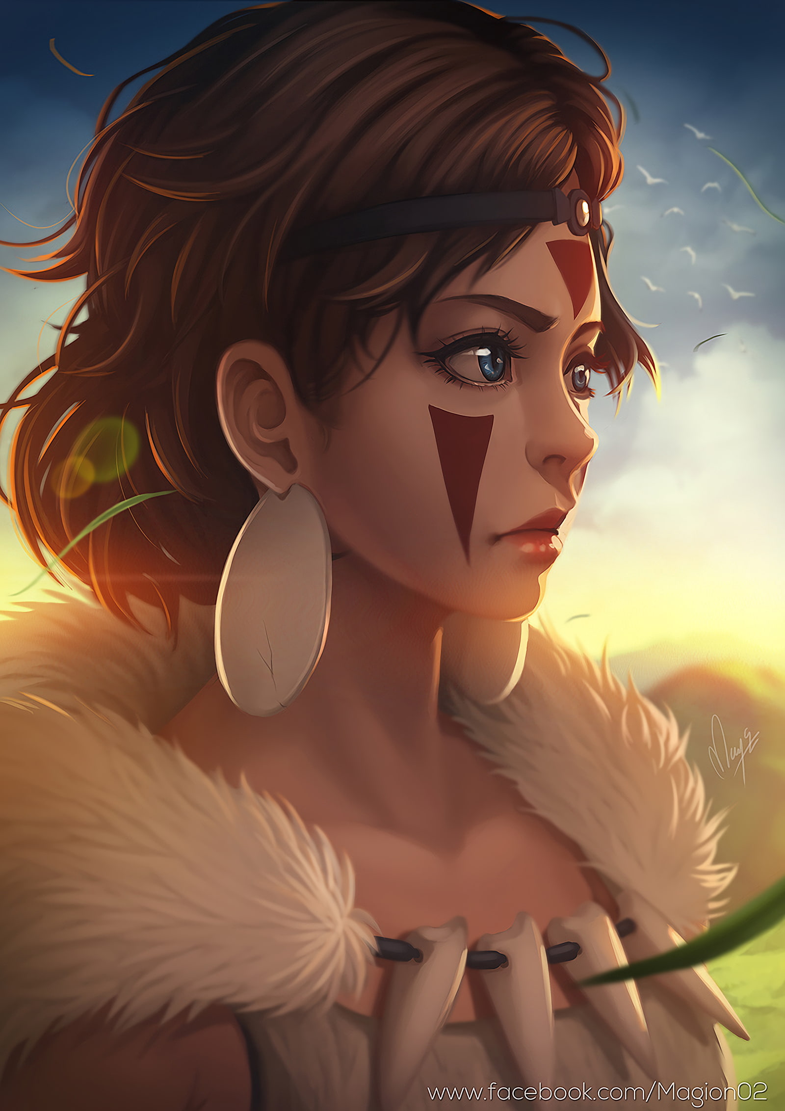 1080P, Princess Mononoke, blue eyes, prehistoric, anime girls, anime, short hair, brunette, Phone HD Wallpaper