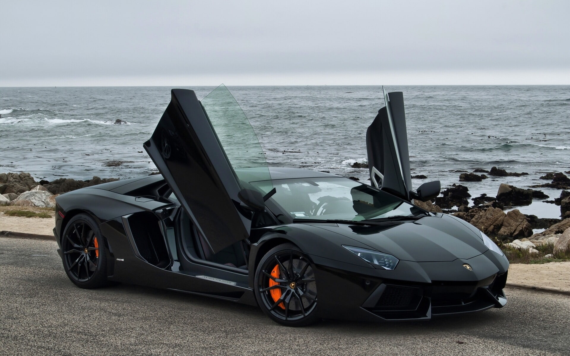 1080P, Lamborghini, Pebble Beach, beach, Lamborghini aventador, Pacific Coast, California, Pacific Ocean, pebble, aventador, HD Wallpaper