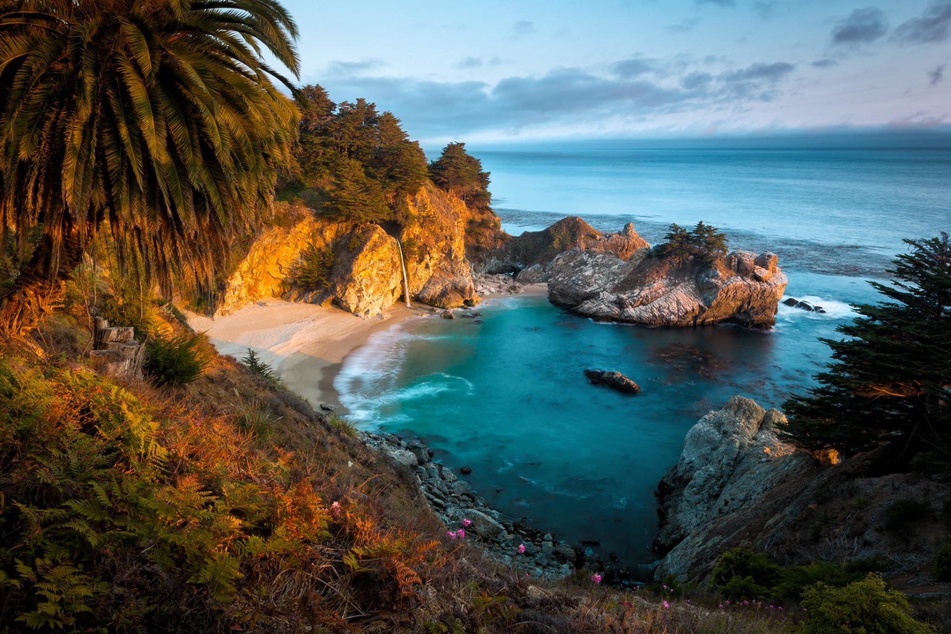 McWay Falls, Julia Pfeiffer Burns State Park, Bay, Sea, Horizon, California, Coast, 1080P, Rock, Coastline, Earth, Ocean, HD Wallpaper