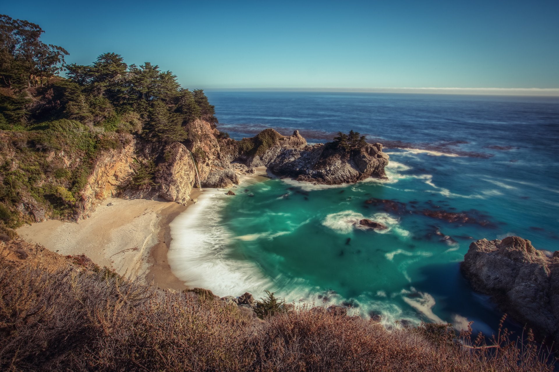 California, McWay Falls, Earth, Waterfall, 1080P, Sea, Seashore, HD Wallpaper