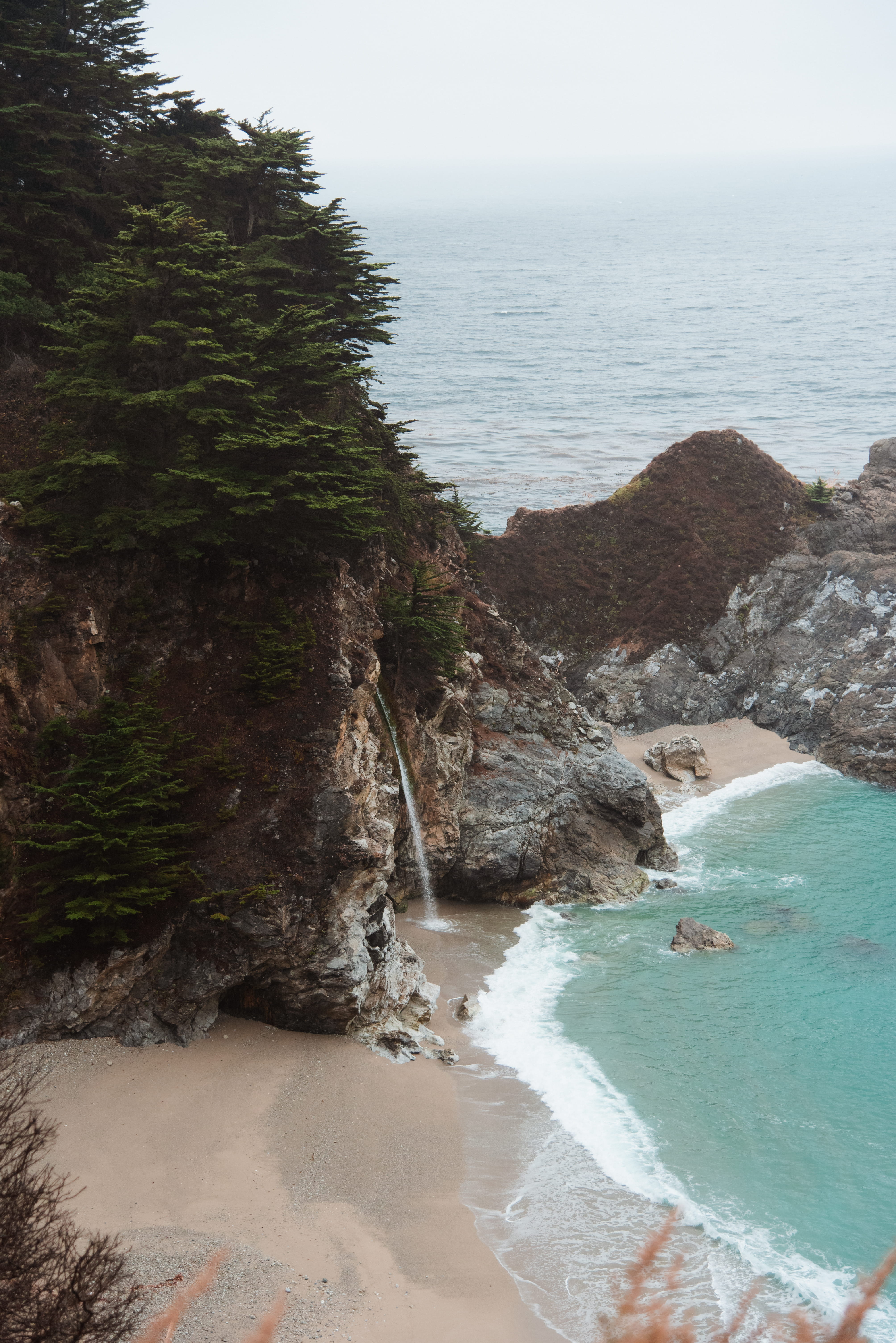 ocean, beauty in nature, idyllic, mcway falls, cove, day, promontory, shoreline, river, land, daytime, tranquility, high angle view, sky, water, no people, Phone HD Wallpaper