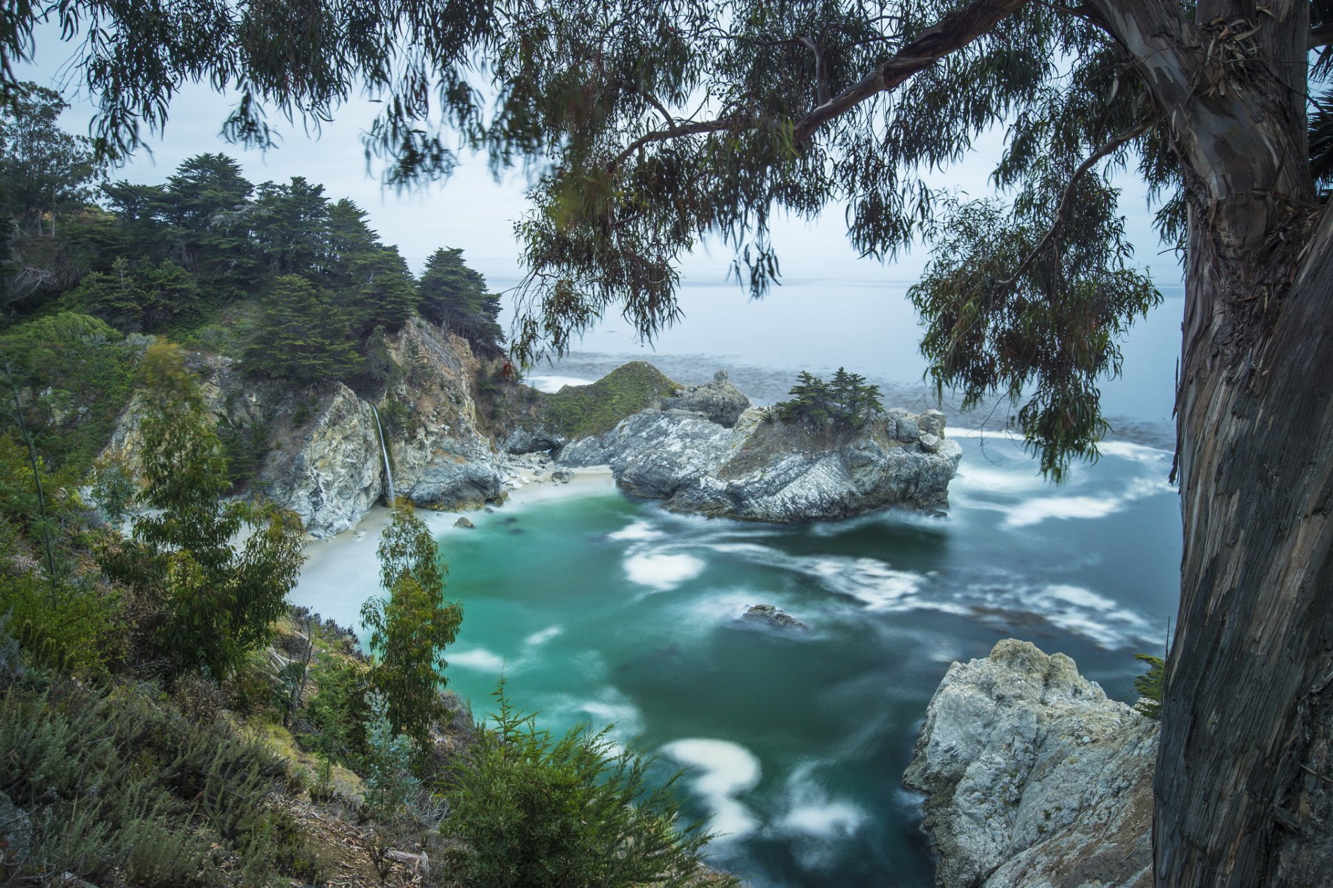 Sea, California, 1080P, Waterfalls, Ocean, McWay Falls, Rock, Earth, HD Wallpaper