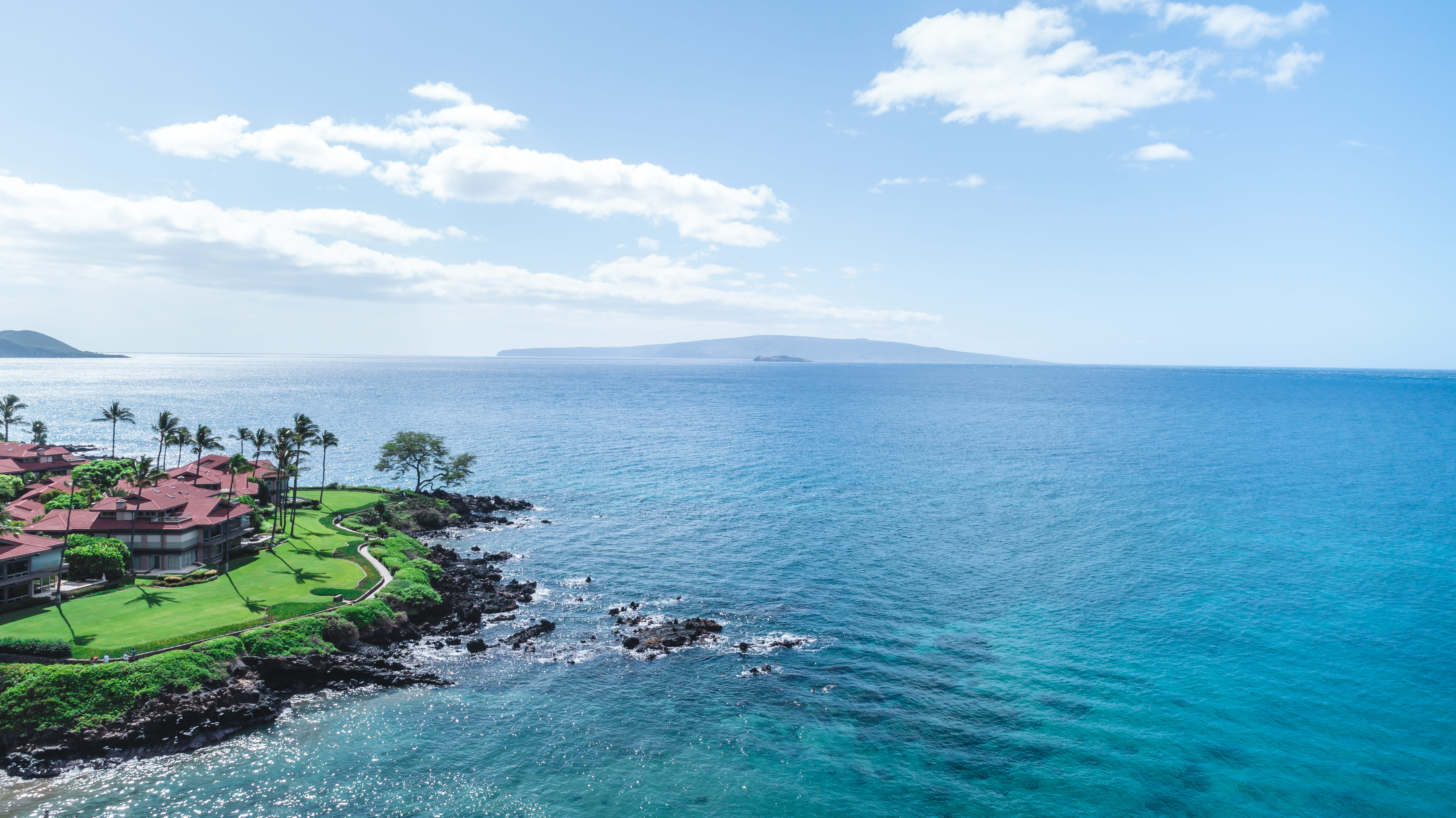 paradise, ocean, beach, nature, land, water, horizon, sky, blue, cloud - sky, idyllic, tranquility, island, no people, outdoors, drone, day, palm trees, HD Wallpaper