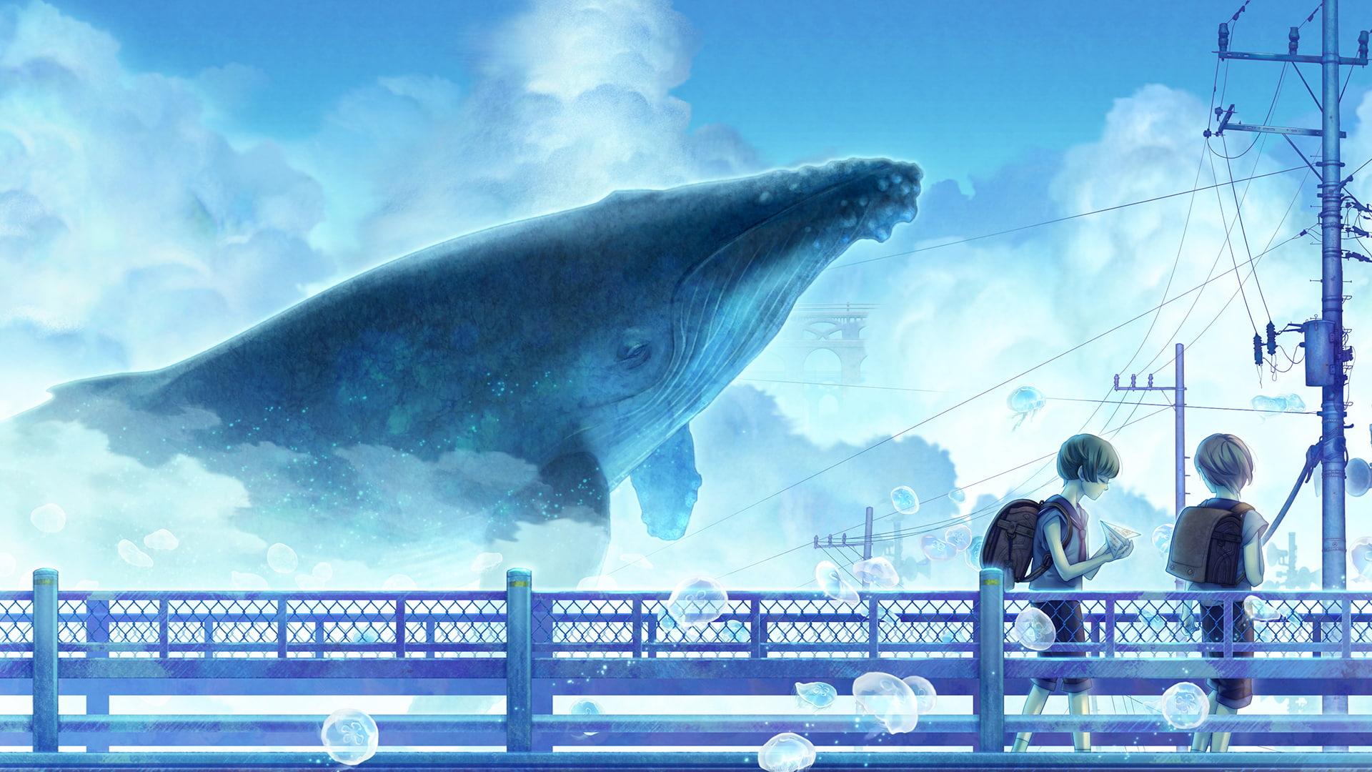 cartoon/comic, whale, anime, hd, blue, 1080P, HD Wallpaper