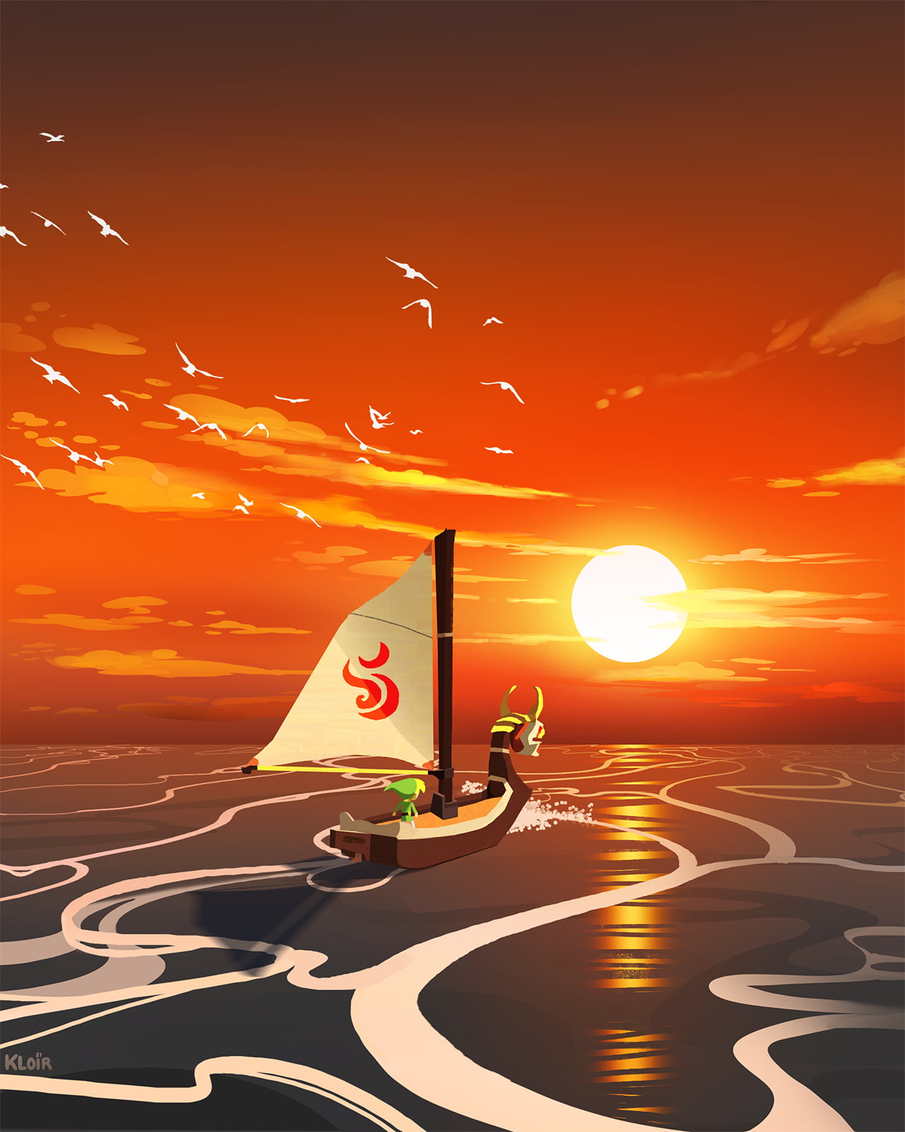 720P, seagulls, The Legend of Zelda, Link, King of Red Lions, The Legend of Zelda: Wind Waker, sunset, sailing, boat, Phone HD Wallpaper