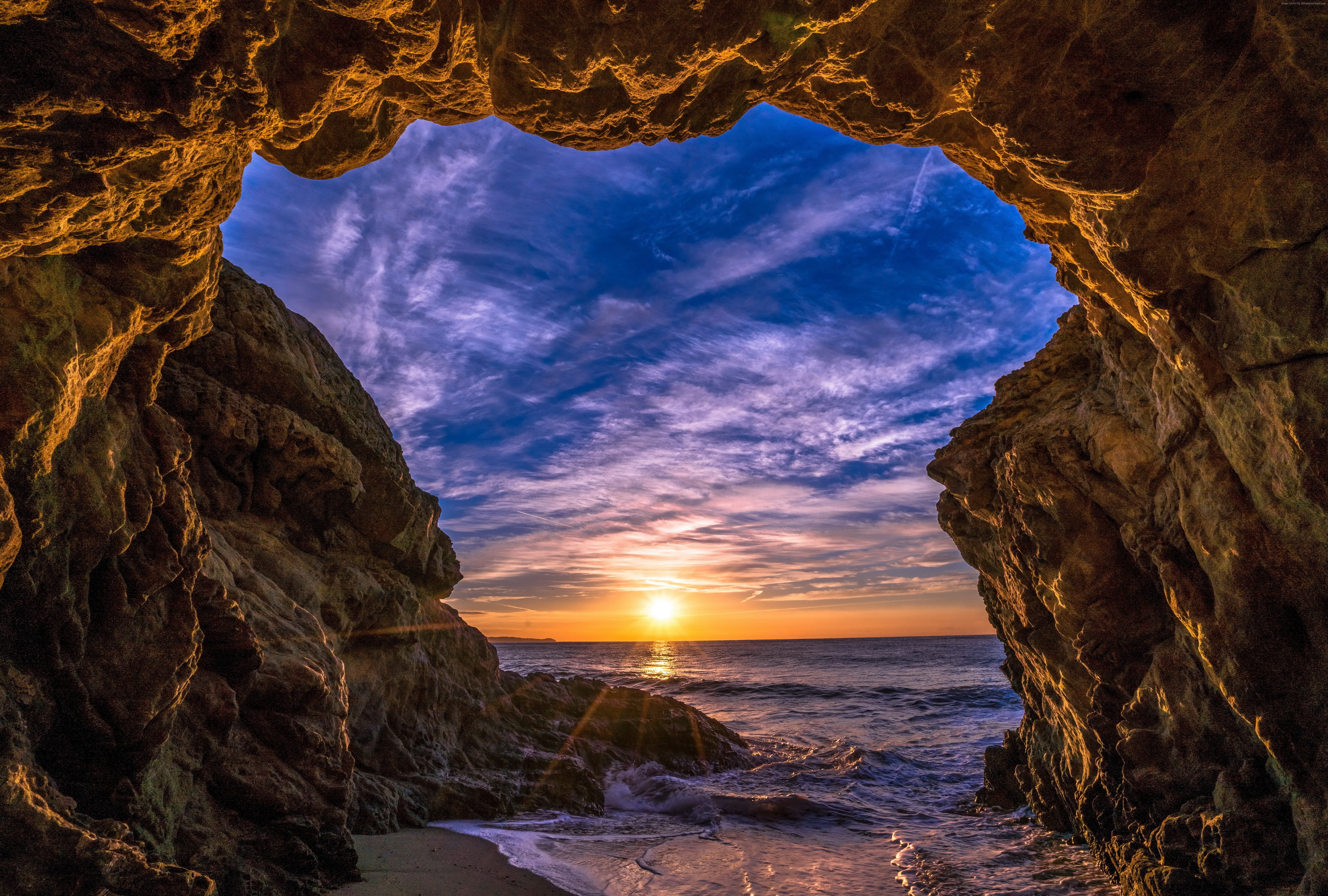 Malibu, ocean, California, sunset, 5K, beach, coast, 5K, sky, HD Wallpaper