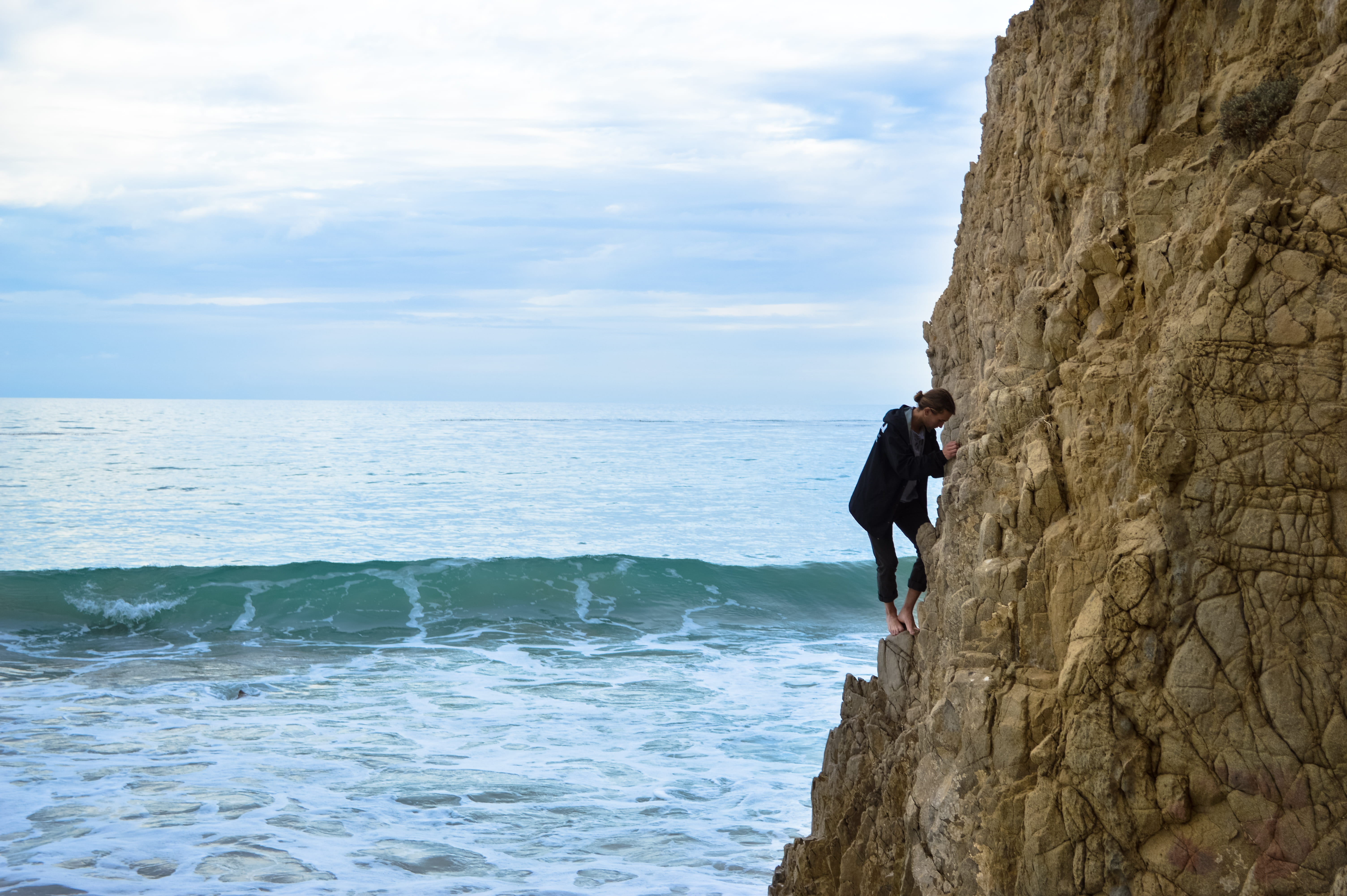 real people, sky, day, nature, california, beauty in nature, sea, scenics - nature, leisure activity, water, rock - object, cloud - sky, rocks, climbing, HD Wallpaper