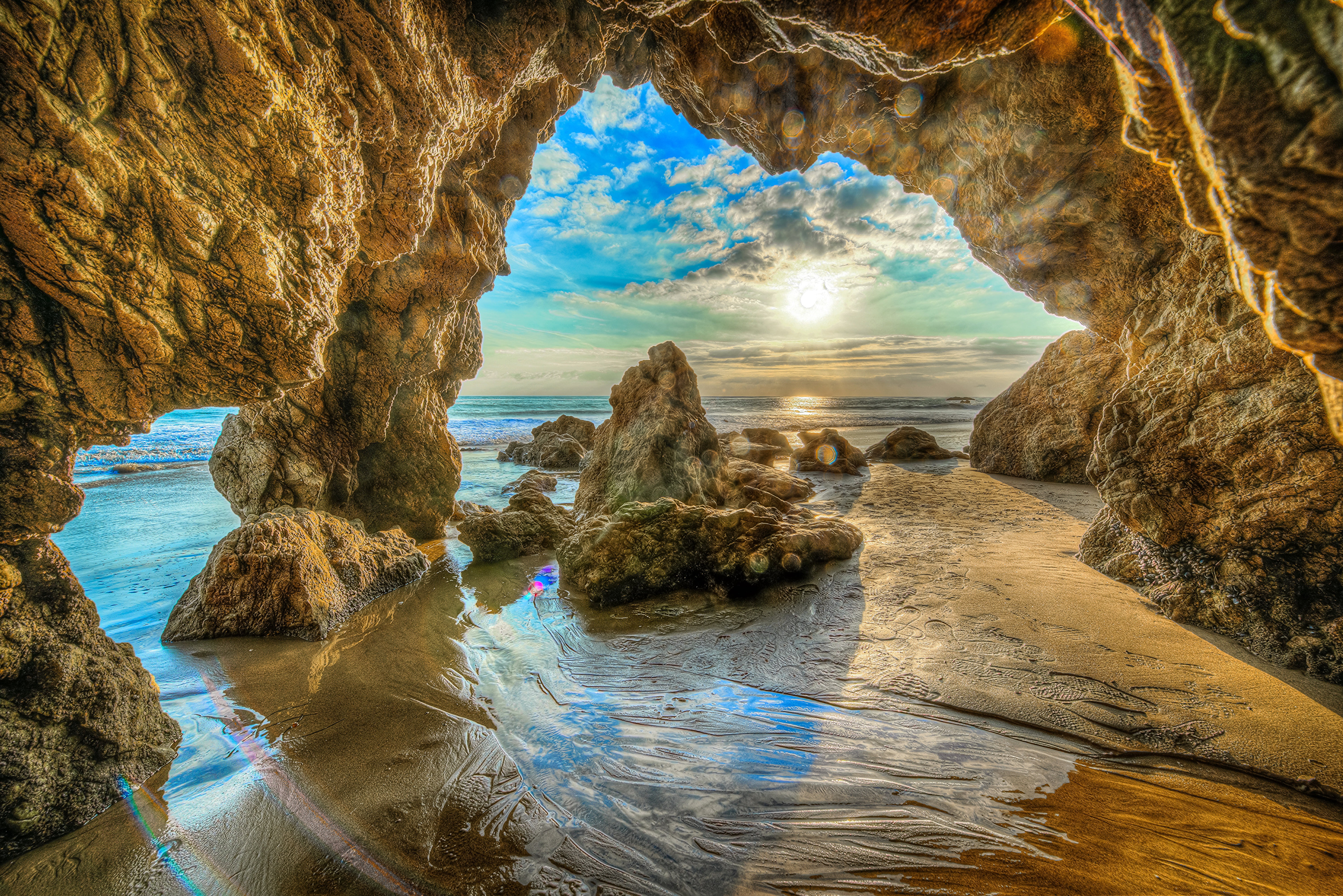horizon over water, non-urban scene, beauty in nature, scenics - nature, solid, coast, tranquility, sea, rock formation, the sky, Malibu Beach, rock - object, HD Wallpaper