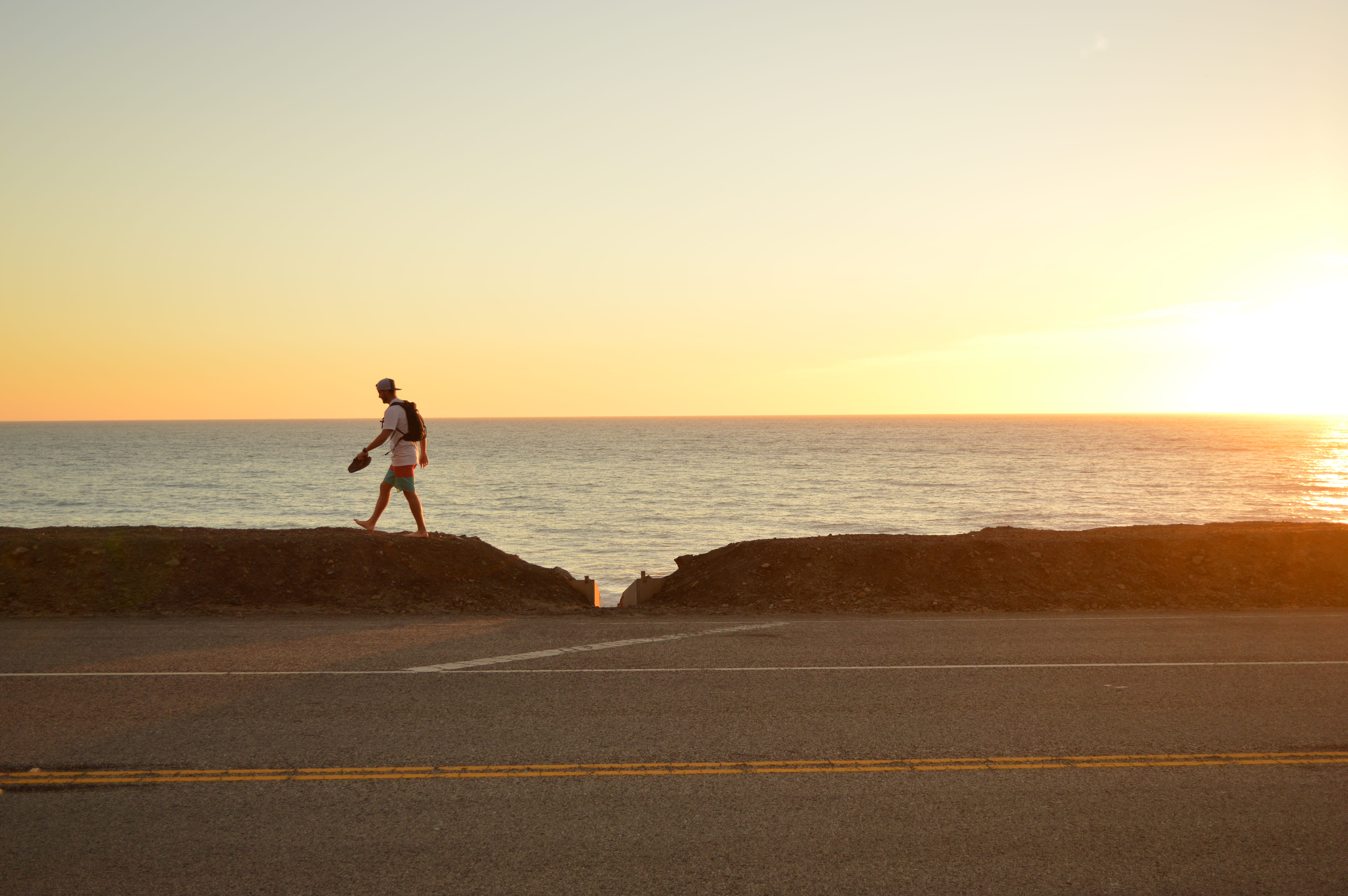 goldenhour, full length, adventure, malibu, sunset, water, sea, horizon over water, 5K, hiking, running, scenics - nature, beach, leisure activity, sky, HD Wallpaper