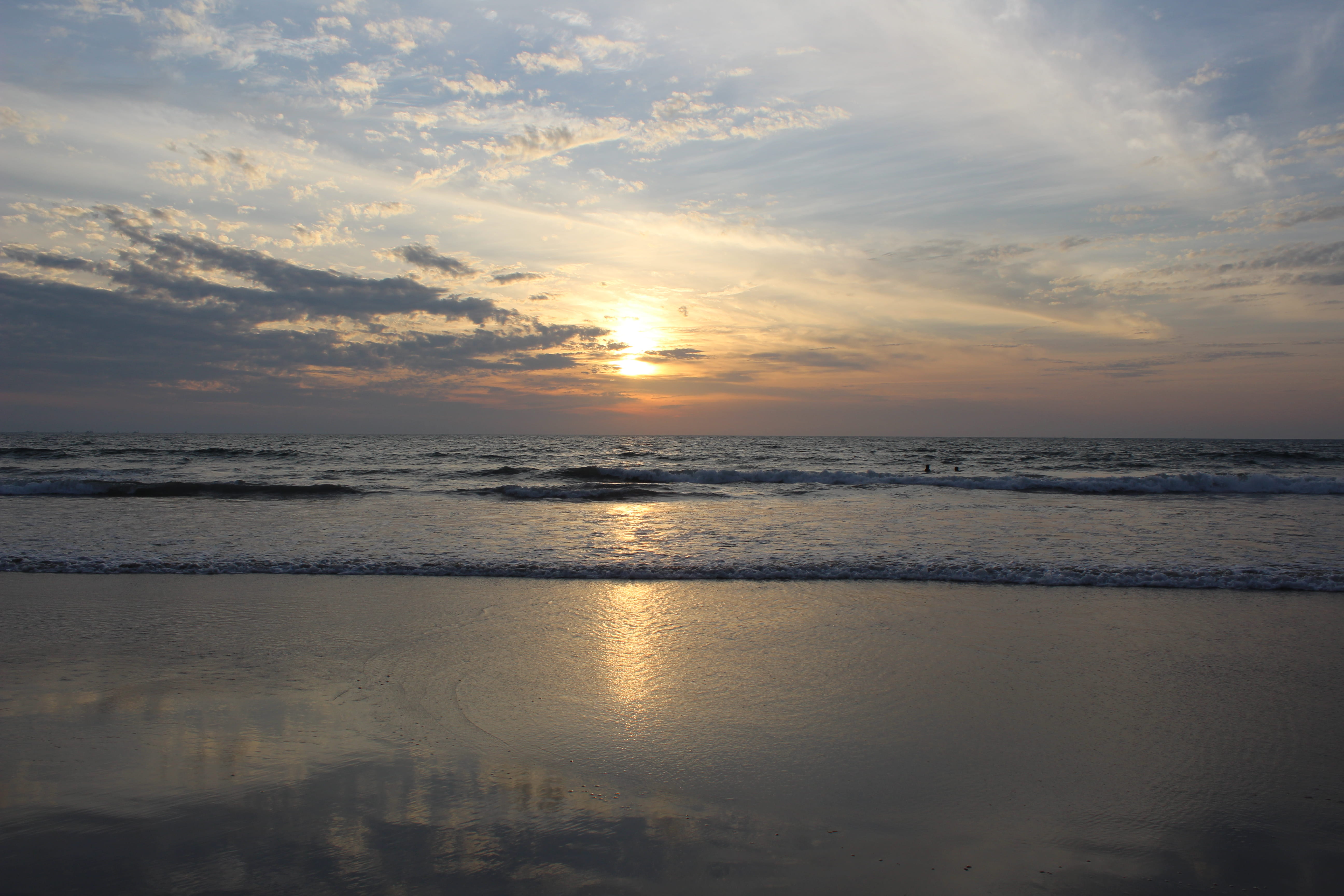 cloud - sky, water, tranquil scene, non-urban scene, horizon, scenics - nature, waves, sunset, idyllic, sky, sea, arambol, horizon over water, background, HD Wallpaper