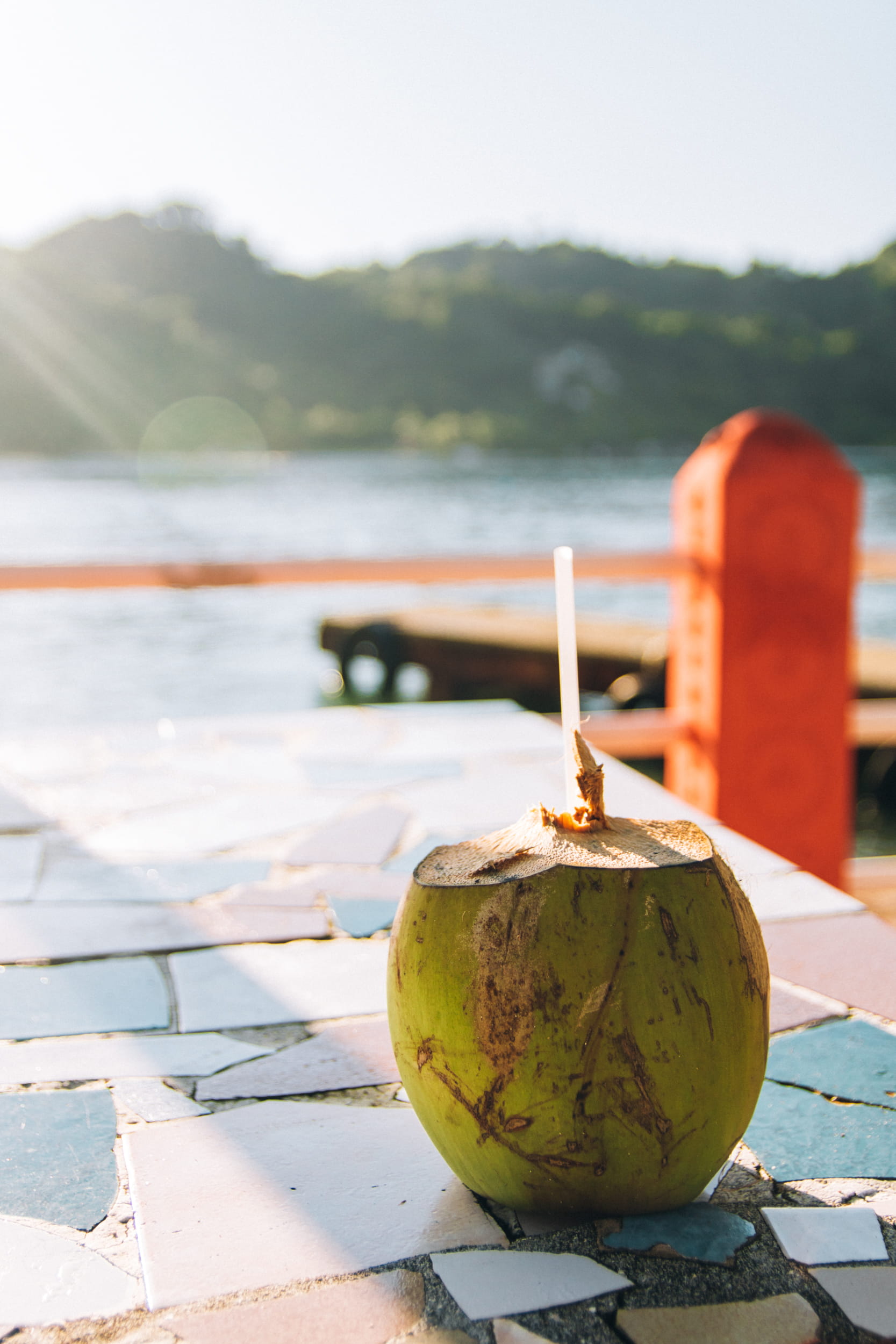 sunlight, green, nature, freshness, red, food, beach, close-up, pier, island, coconut, land, coconut water, no people, agua de pipa, sun, tropical, healthy eating, Phone HD Wallpaper