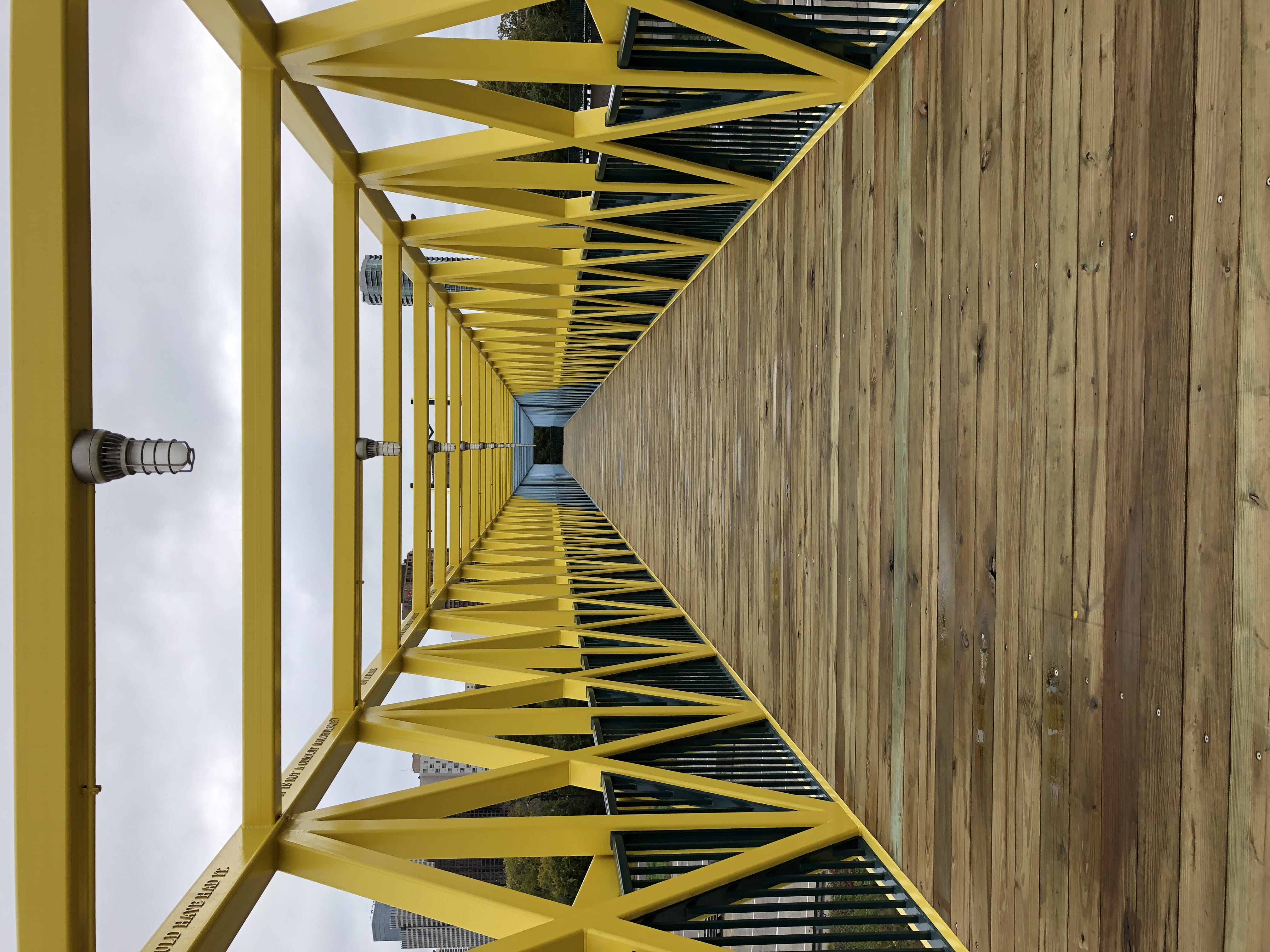 bridge - man made structure, united states, directly below, wood - material, pattern, sign, day, 14357 loring greenway, protection, yellow, minneapolis, HD Wallpaper