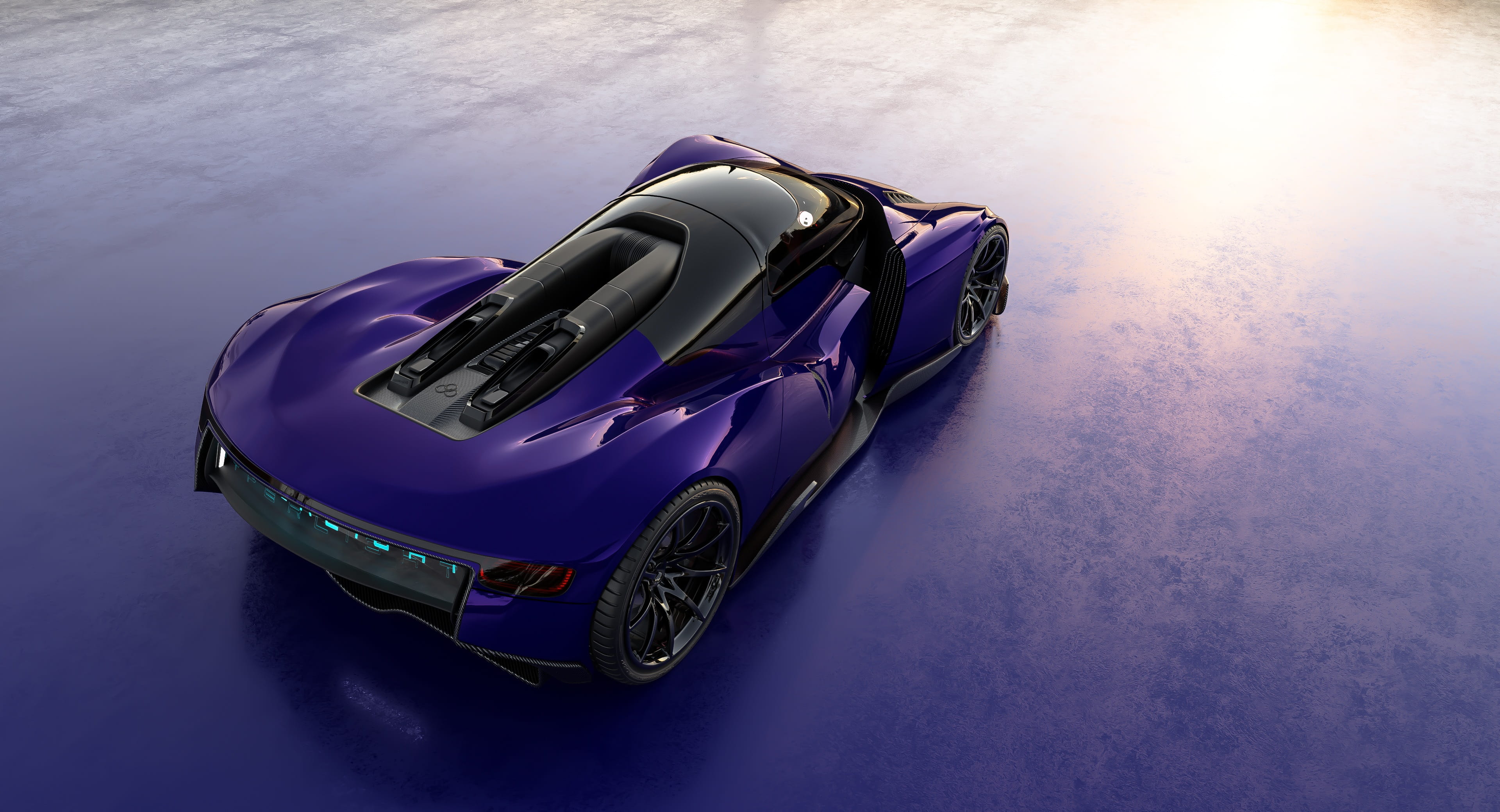 racecar, purple, futuristic, blue, design, hyper car, still life, no people, car, luxury, reflection, stationary, vehicle, fast, ferrari, 3d, high angle view, HD Wallpaper