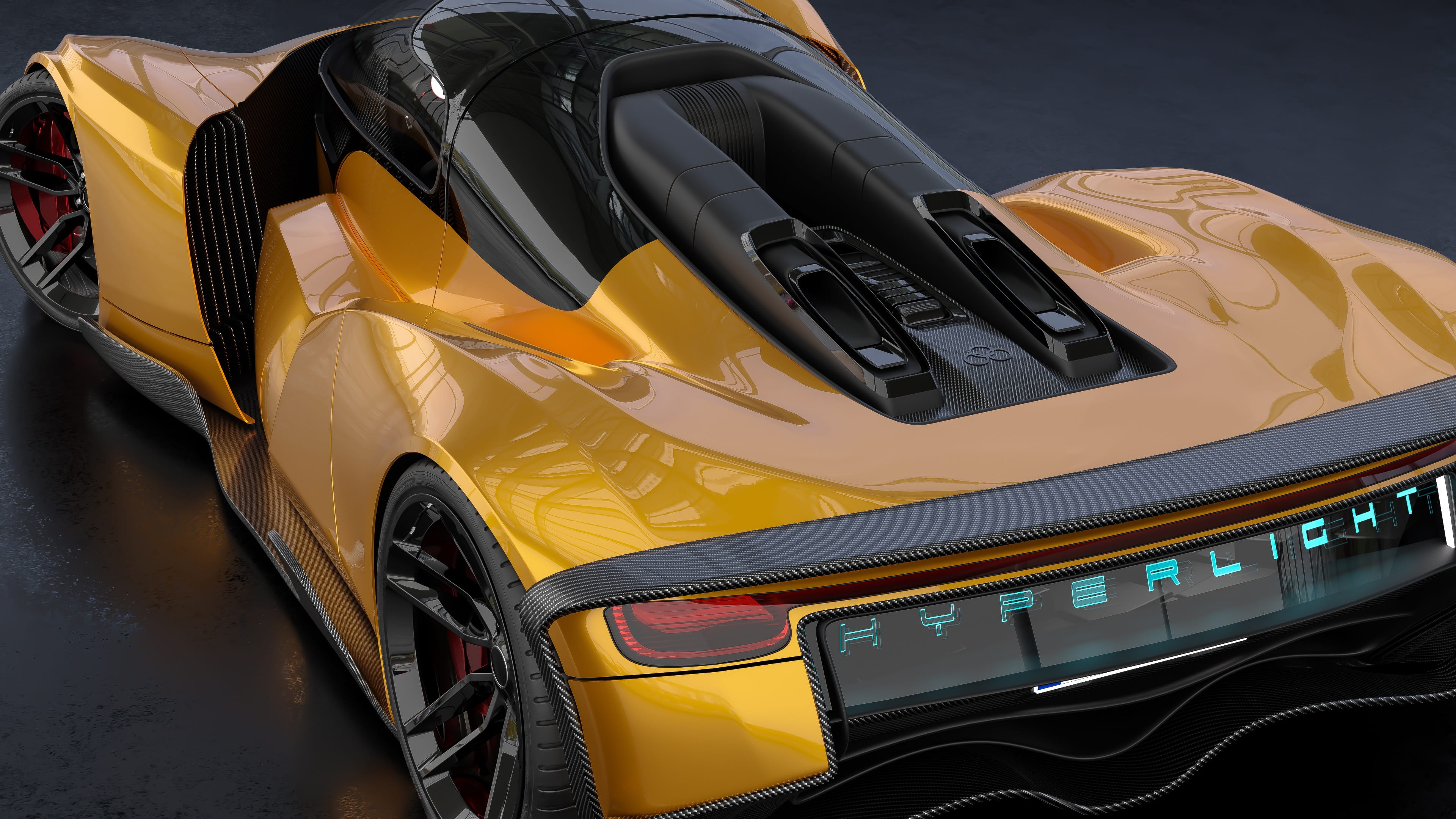 reflection, lotus, 3d, racing, speed, design, orange color, ferrari, adventure, day, luxury, drive, car, transportation, automobile, yellow, 4K, black color, HD Wallpaper