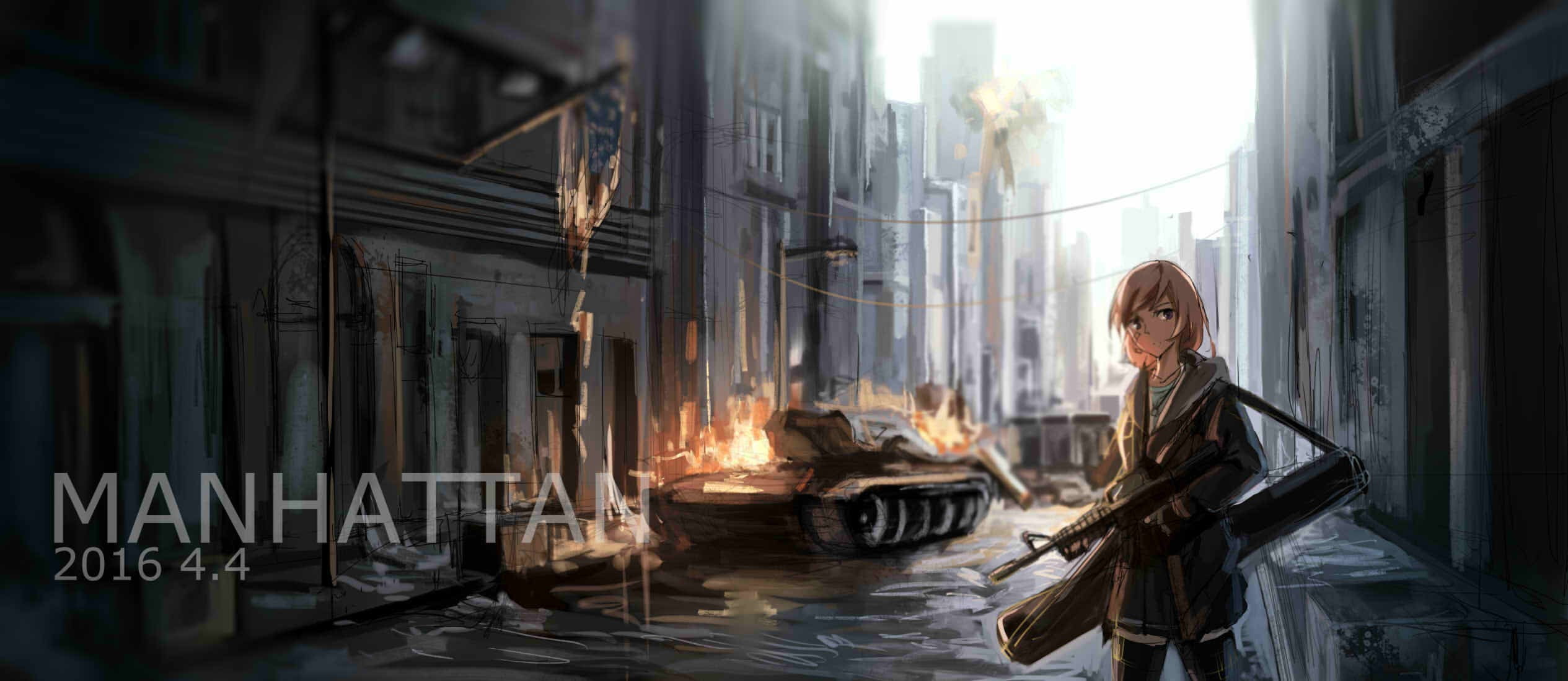 1080P, M4A1, anime, T90, anime girls, Manhattan, HD Wallpaper