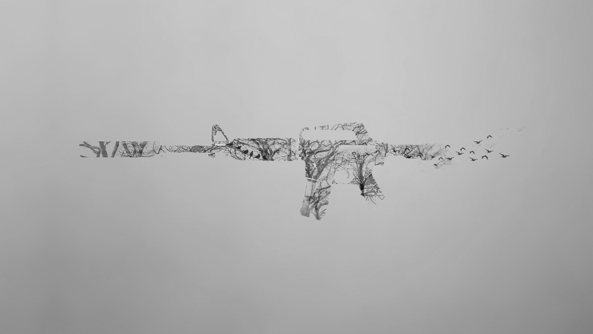 M4A1-S, creativity, copy space, sky, nature, birds, studio shot, tree, no people, snow, winter, representation, animal wildlife, symmetry, cold temperature, HD Wallpaper