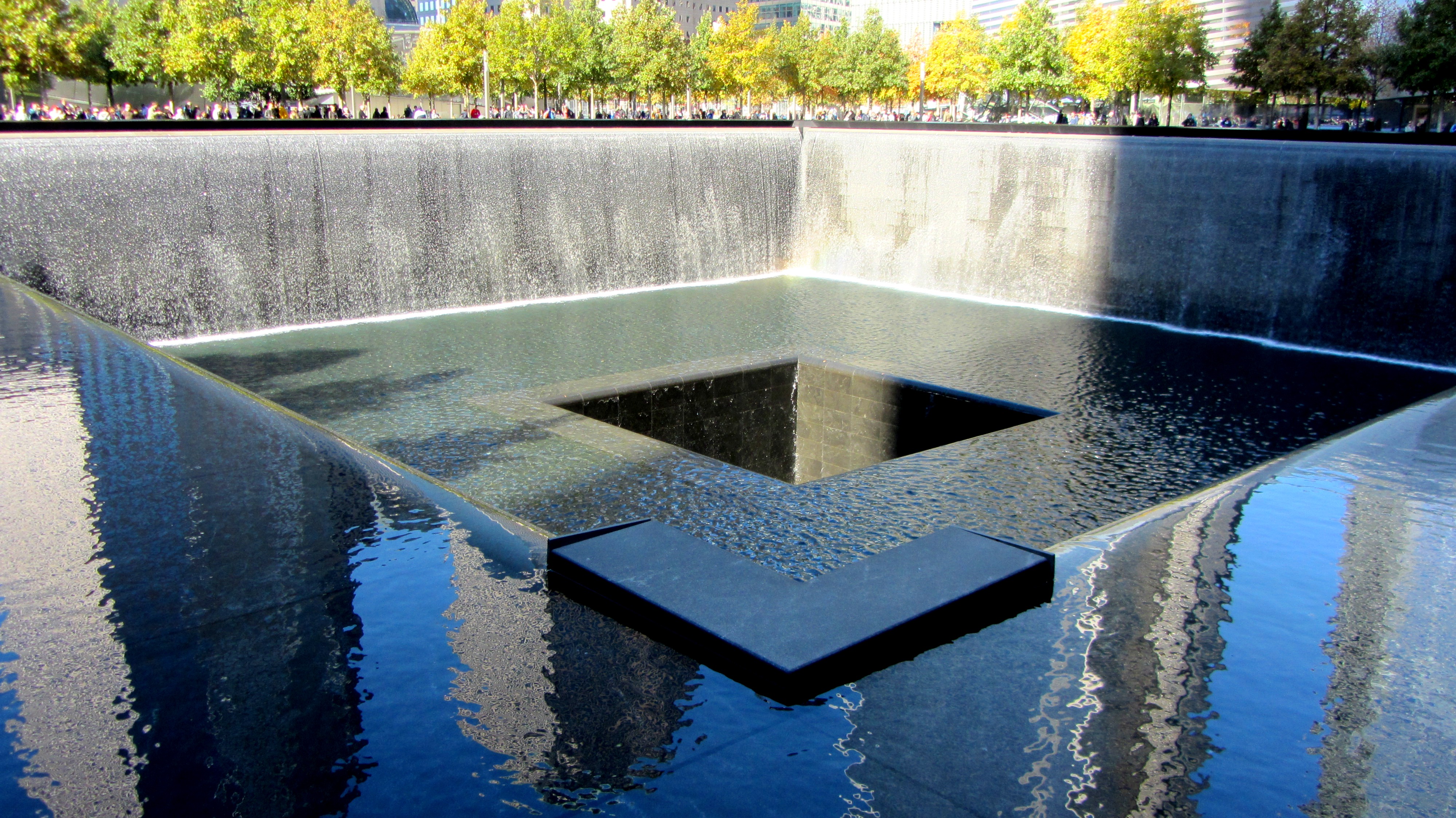 ground zero, photo, architecture, 4K, big apple, terrorist attack, focus on foreground, geometric shape, september 11 2001, square, metal, fountain, outdoors, HD Wallpaper