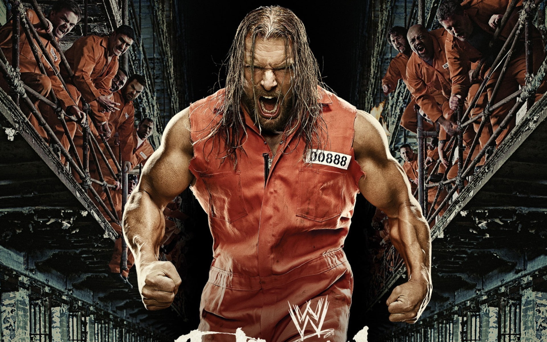 Sports, 1080P, Angry, Brown Hair, Prison, Muscle, WWE, Triple H, Wrestler, Man, HD Wallpaper