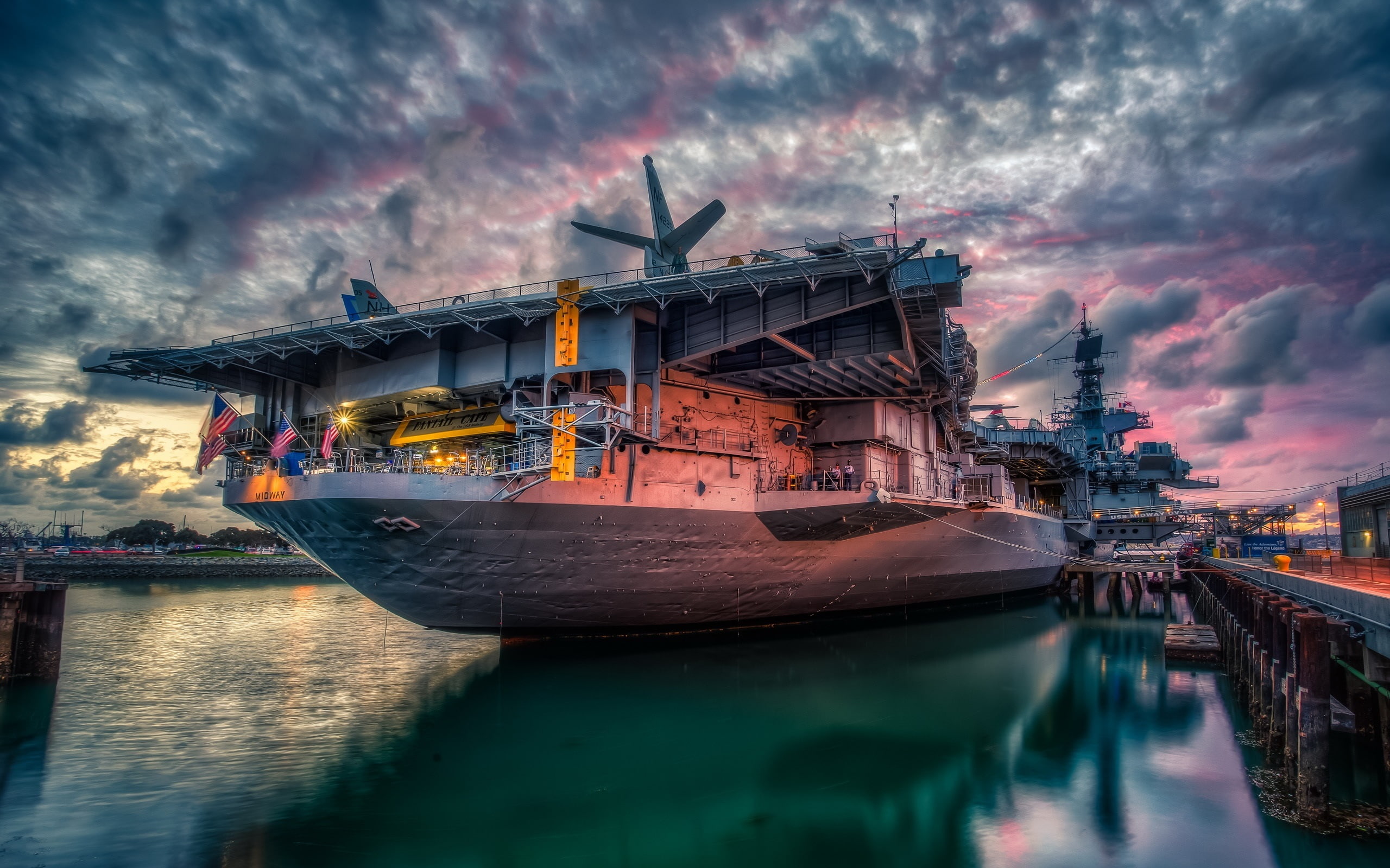 uss, Midway, war, Sunset, gray, ship, San, Diego, 2K, HD Wallpaper
